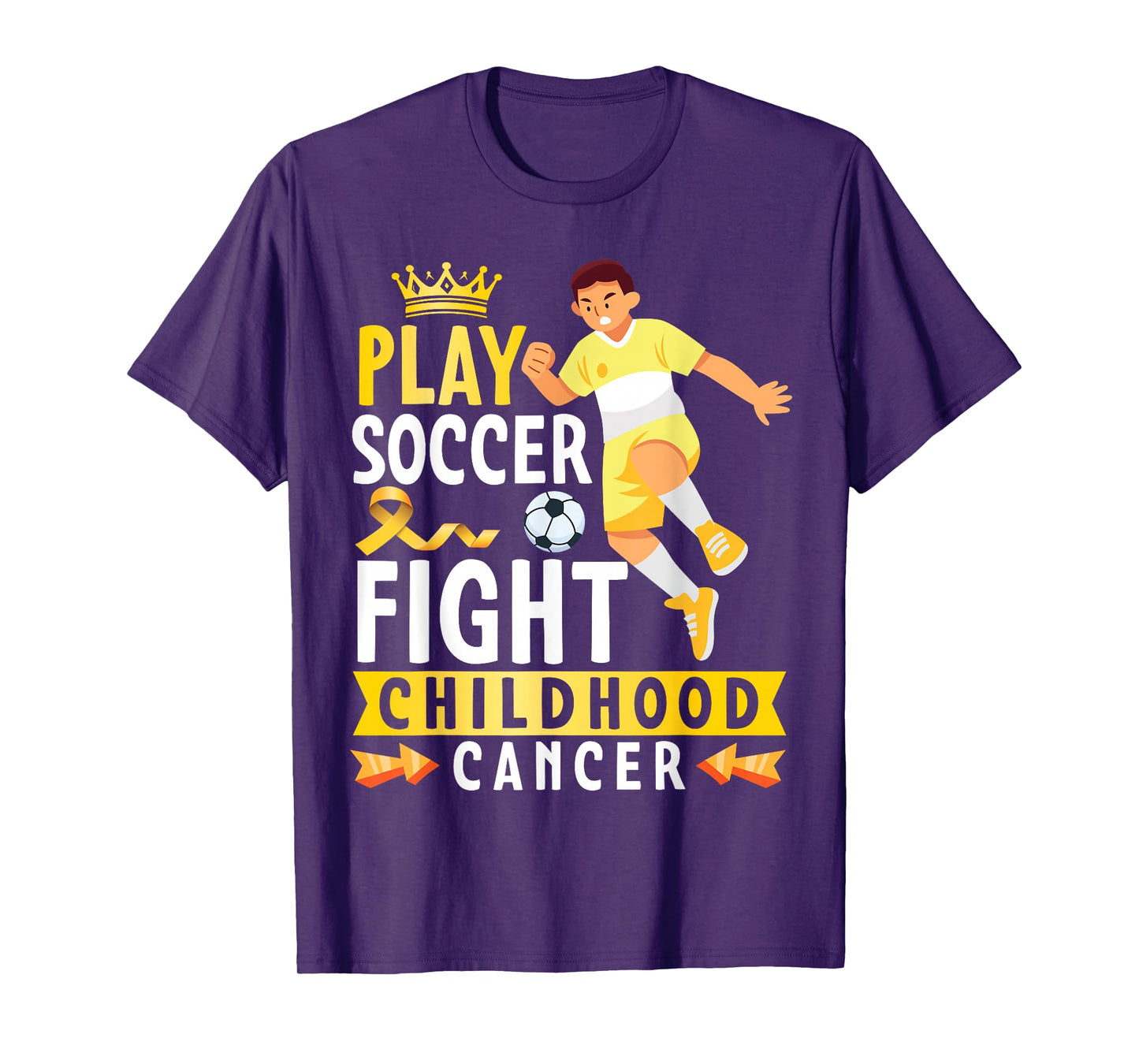 Play Soccer Fight Childhood Cancer Gold Ribbon Awareness T-Shirt