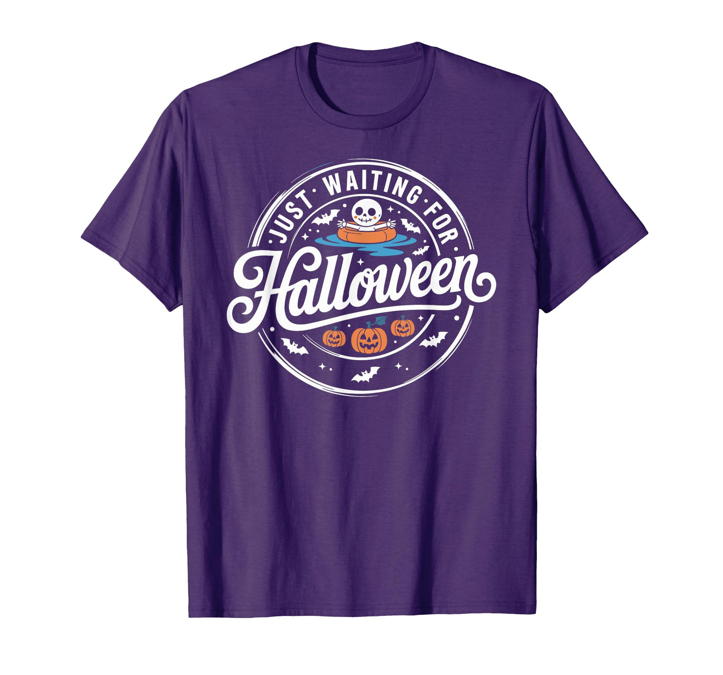 Just Waiting for Halloween Skeleton Pumpkin Cute T-Shirt