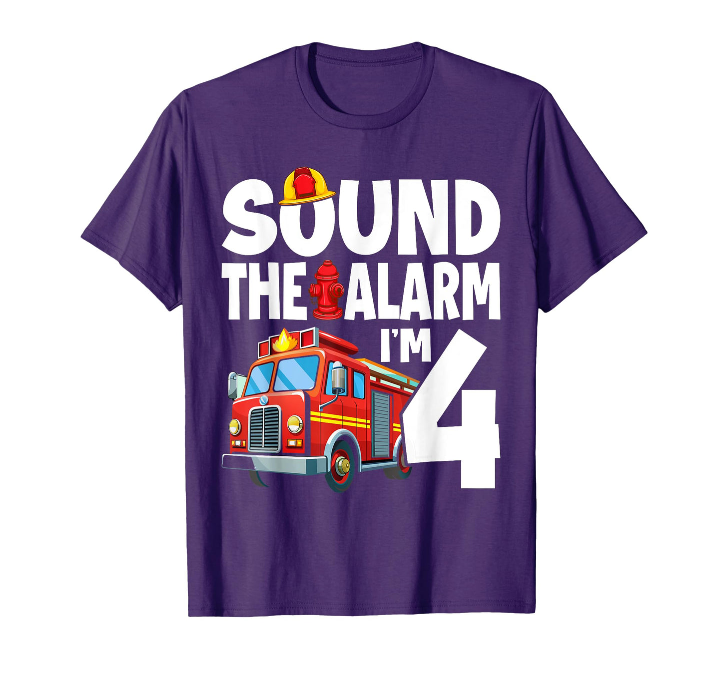 Fire Truck 4th Birthday Boy Firefighter 4 Year Old T-Shirt
