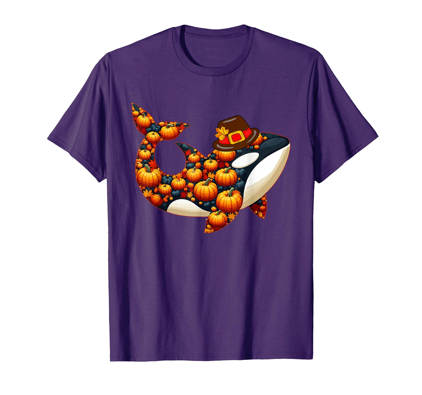 Fall Leaves Pumpkins Orca Cute Shape Thanksgiving Animal T-Shirt