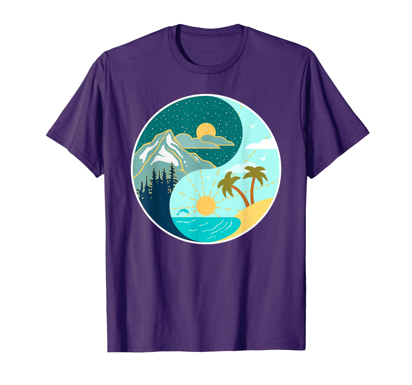 Ying Yang Mountains and Beach Landscape design Men Women Kids T-Shirt