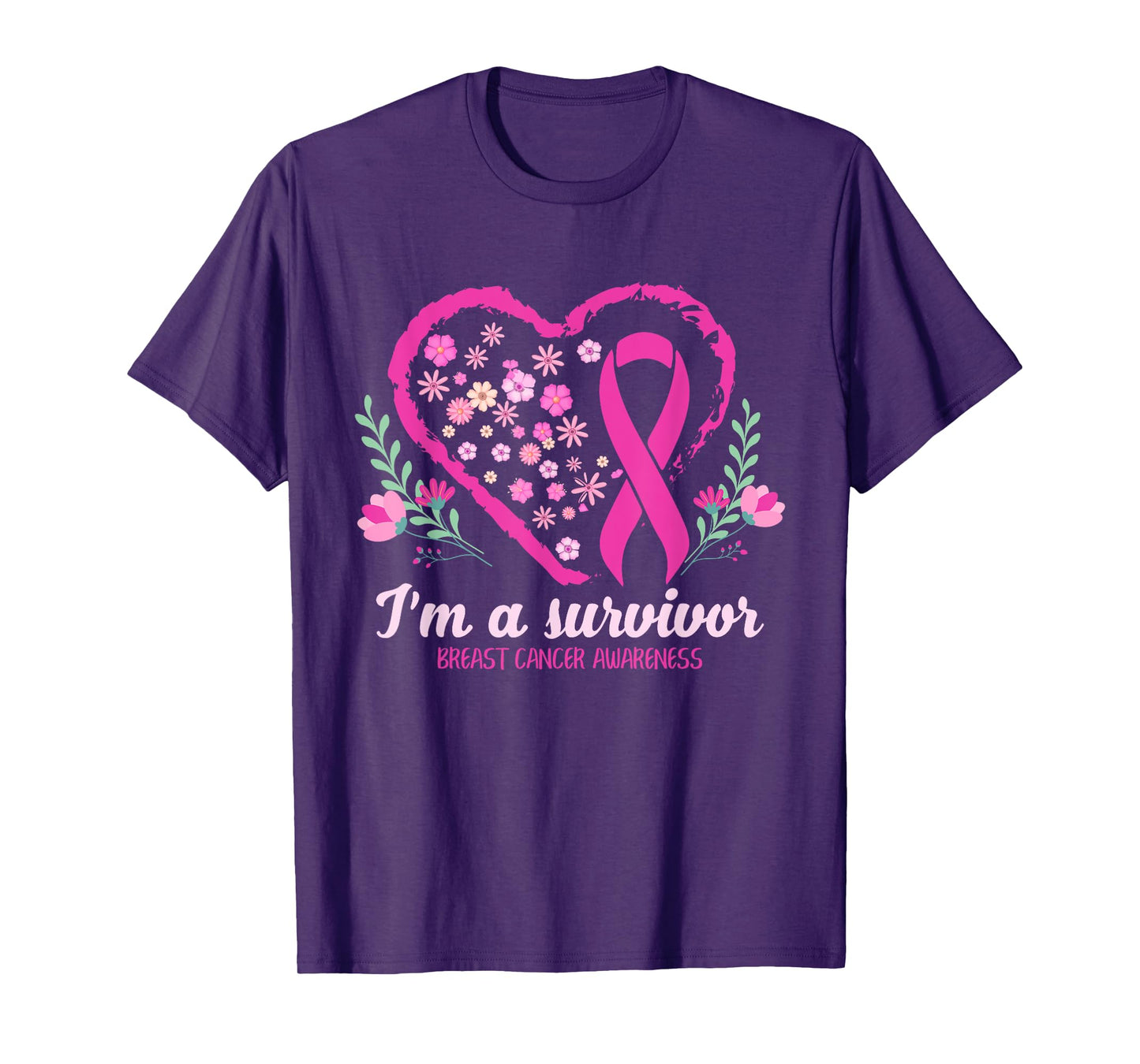 I'm A Survivor Breast Cancer Awareness Pink Ribbon Heart T-Shirt