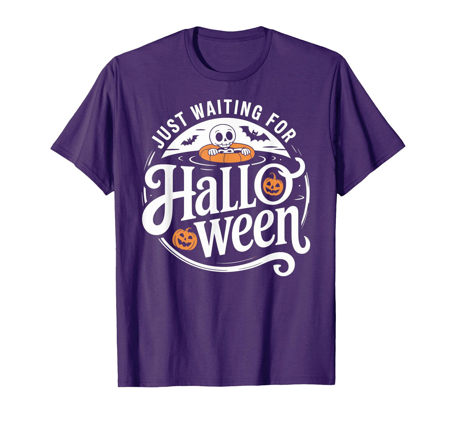 Just Waiting for Halloween Skeleton Pumpkin Cute T-Shirt