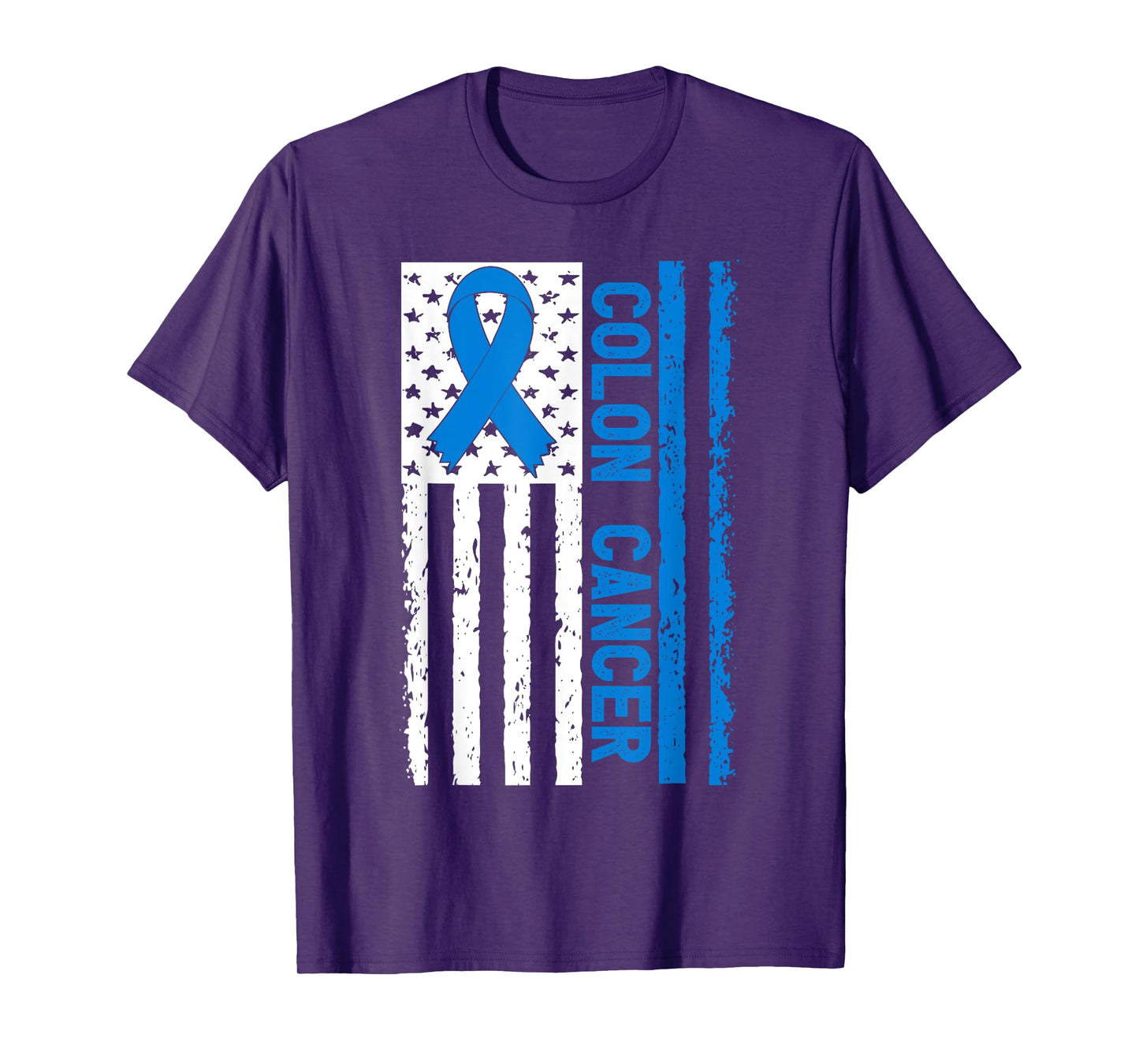 American Flag Worrior Colon Cancer Awareness Bleached T-Shirt for Women Kids Men