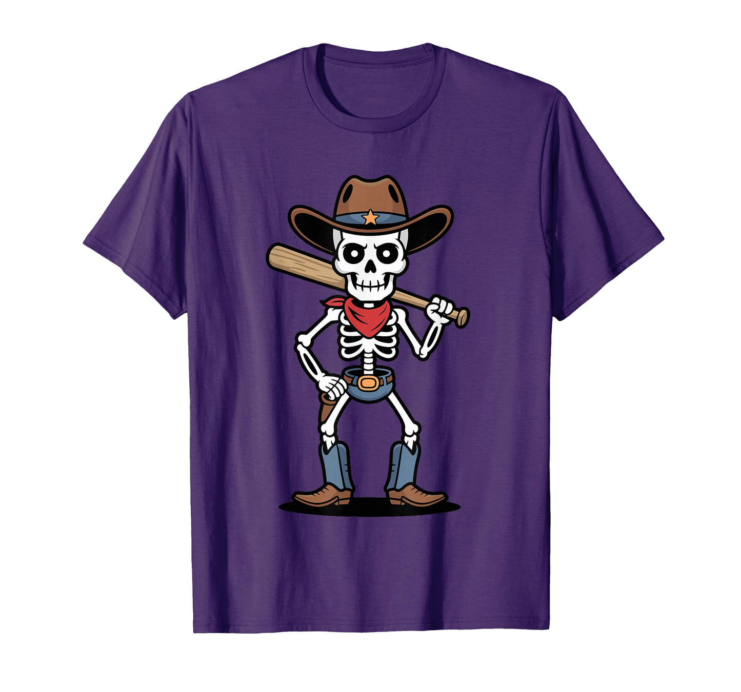 Cowboy Skeleton Baseball Halloween Graphic T-Shirt