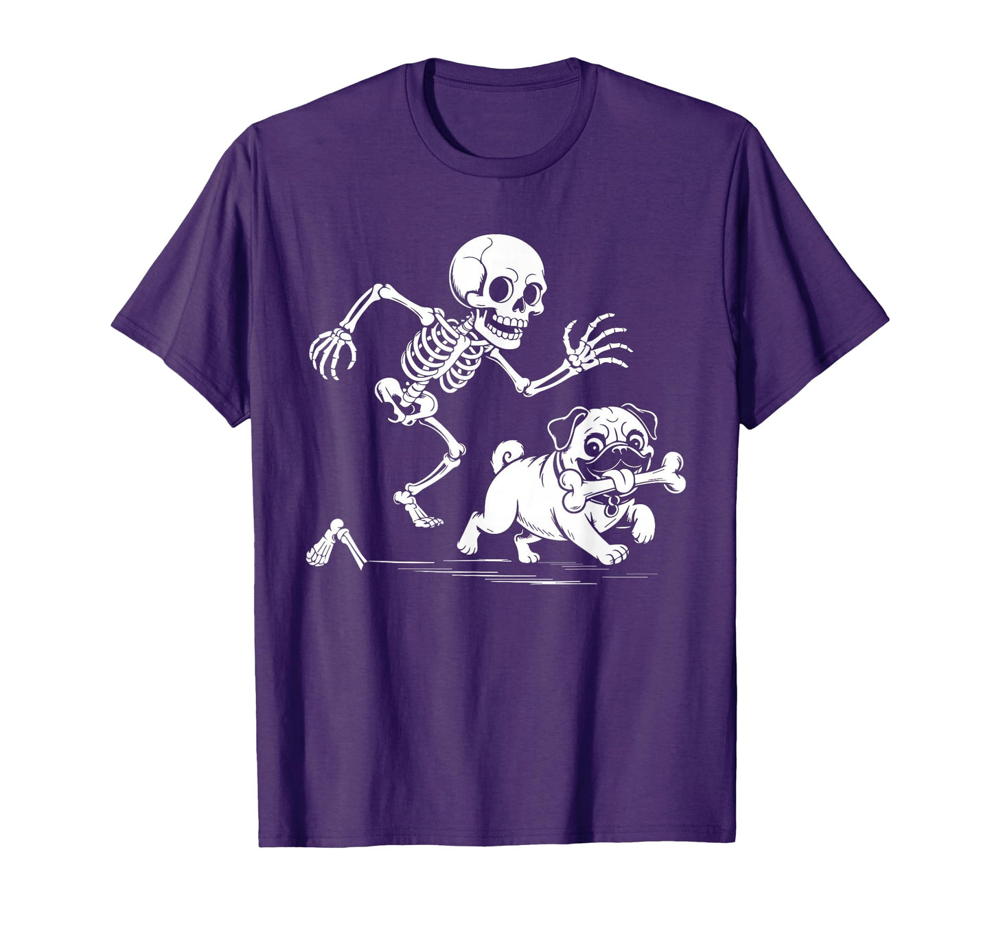 Funny Skeleton Chasing Pug Halloween Dog Parent Pug Fan Men T-Shirt