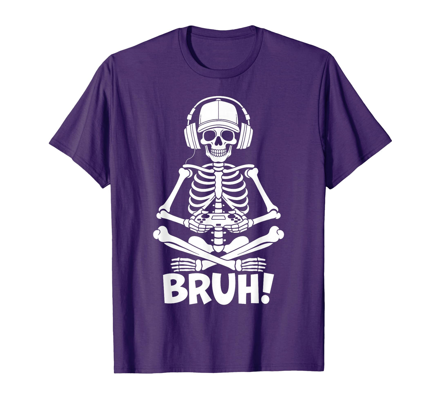 Bruh Skeleton Gamer Halloween Video Gaming Boys Girls Men T-Shirt