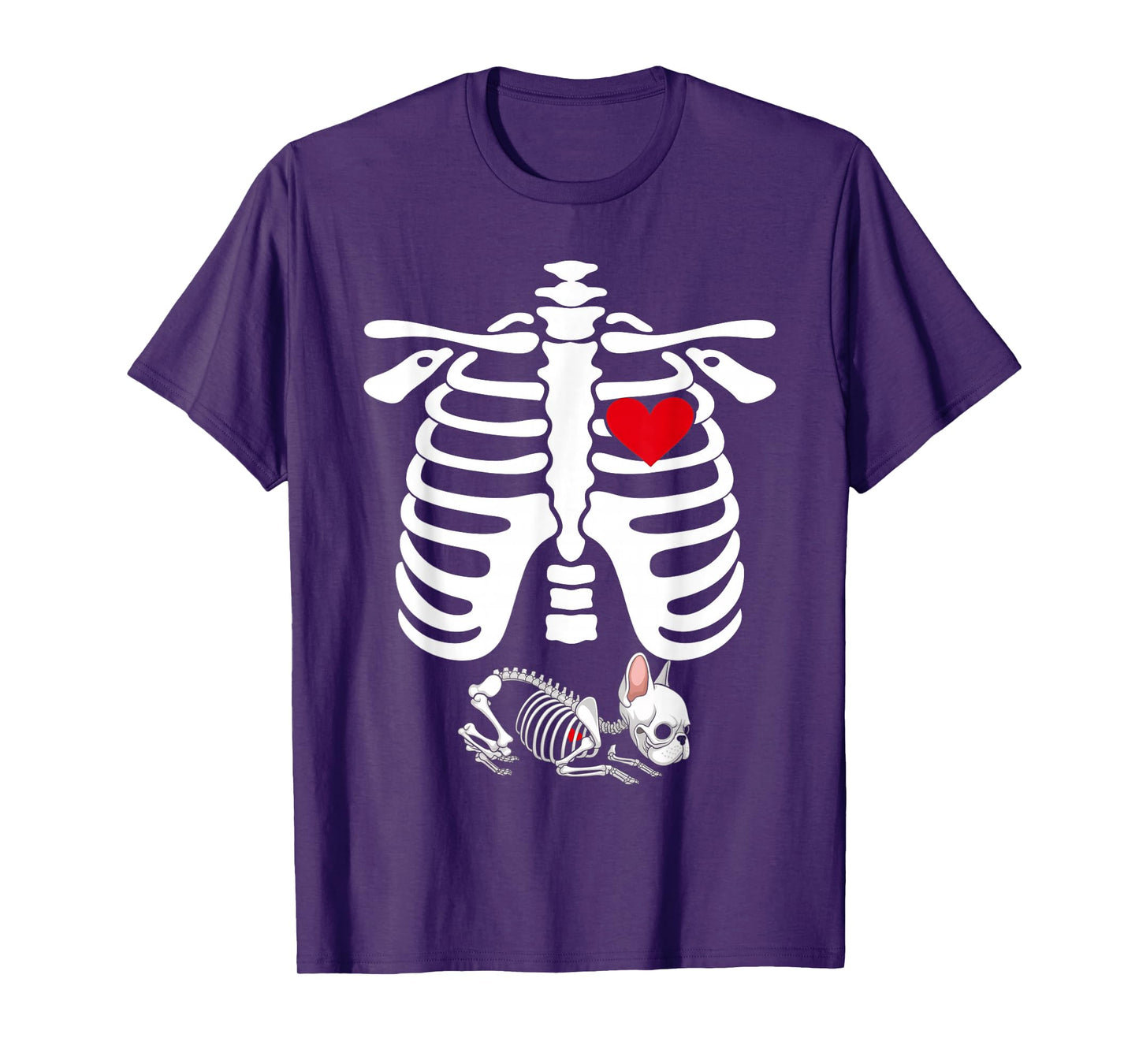 Skeleton Pregnancy Announcement French Bulldog Halloween T-Shirt