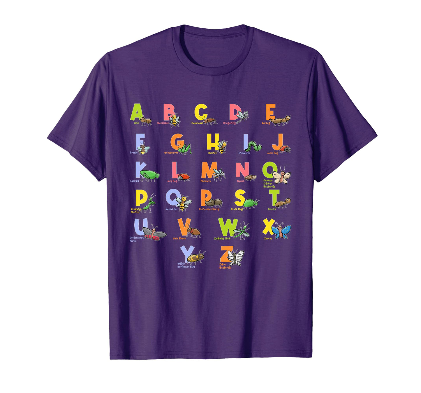 Alphabet Types of Insects Kids Bug Lover Future Entomologist T-Shirt