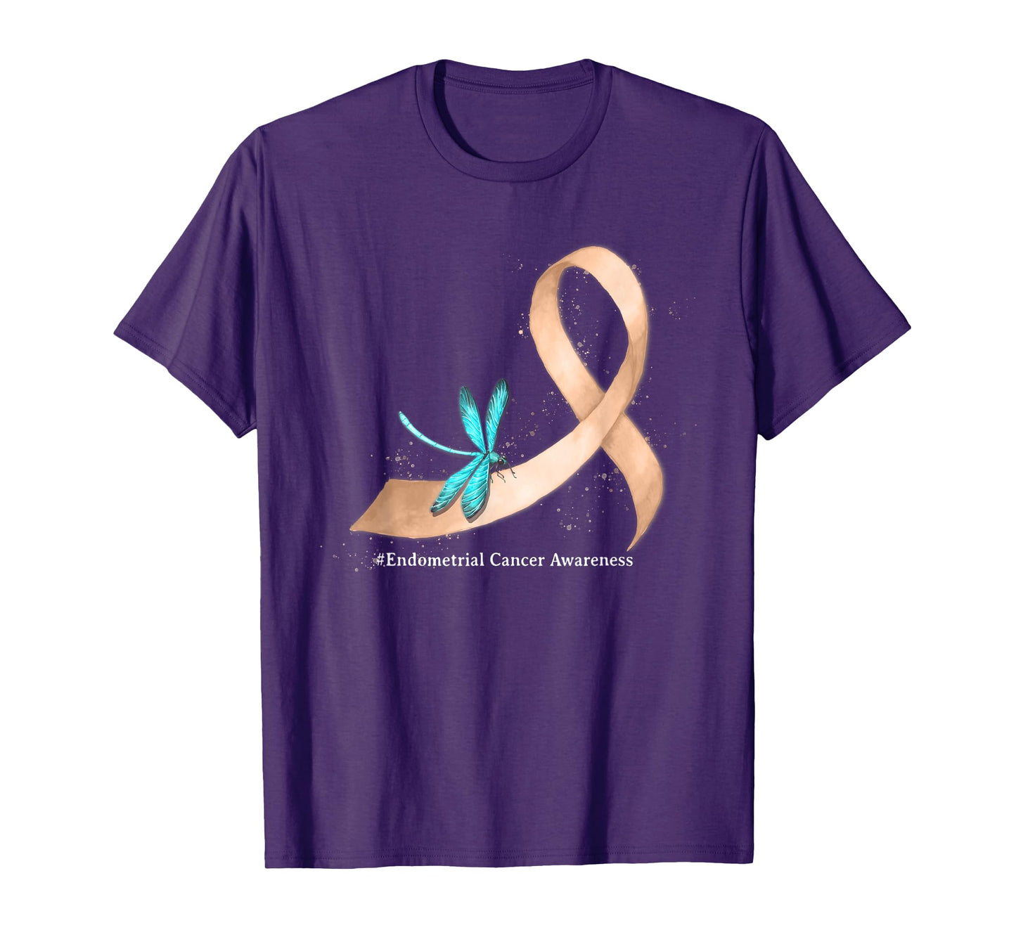 Hippie Dragonfly Peach Ribbon Endometrial Cancer Awareness T-Shirt