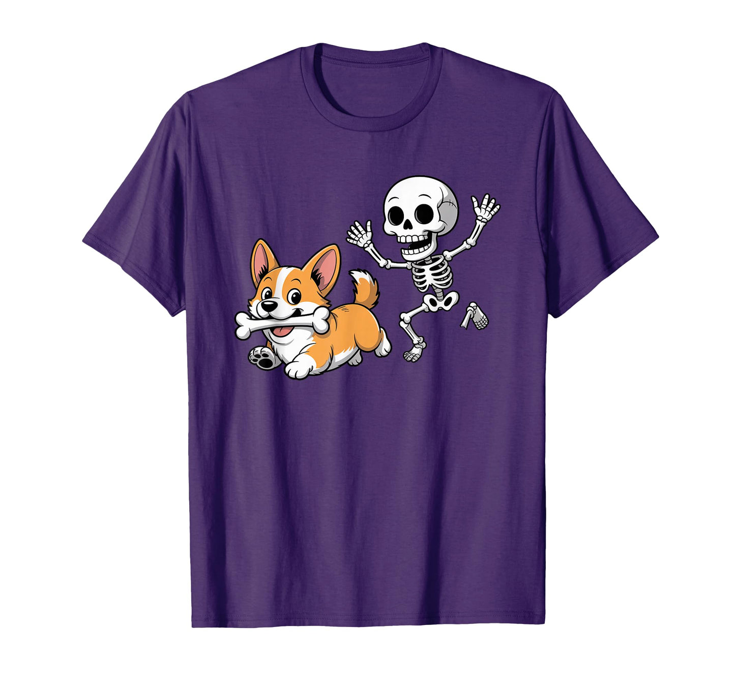 Funny Skeleton Chasing Corgi Halloween Dog Mom Pet Lover T-Shirt