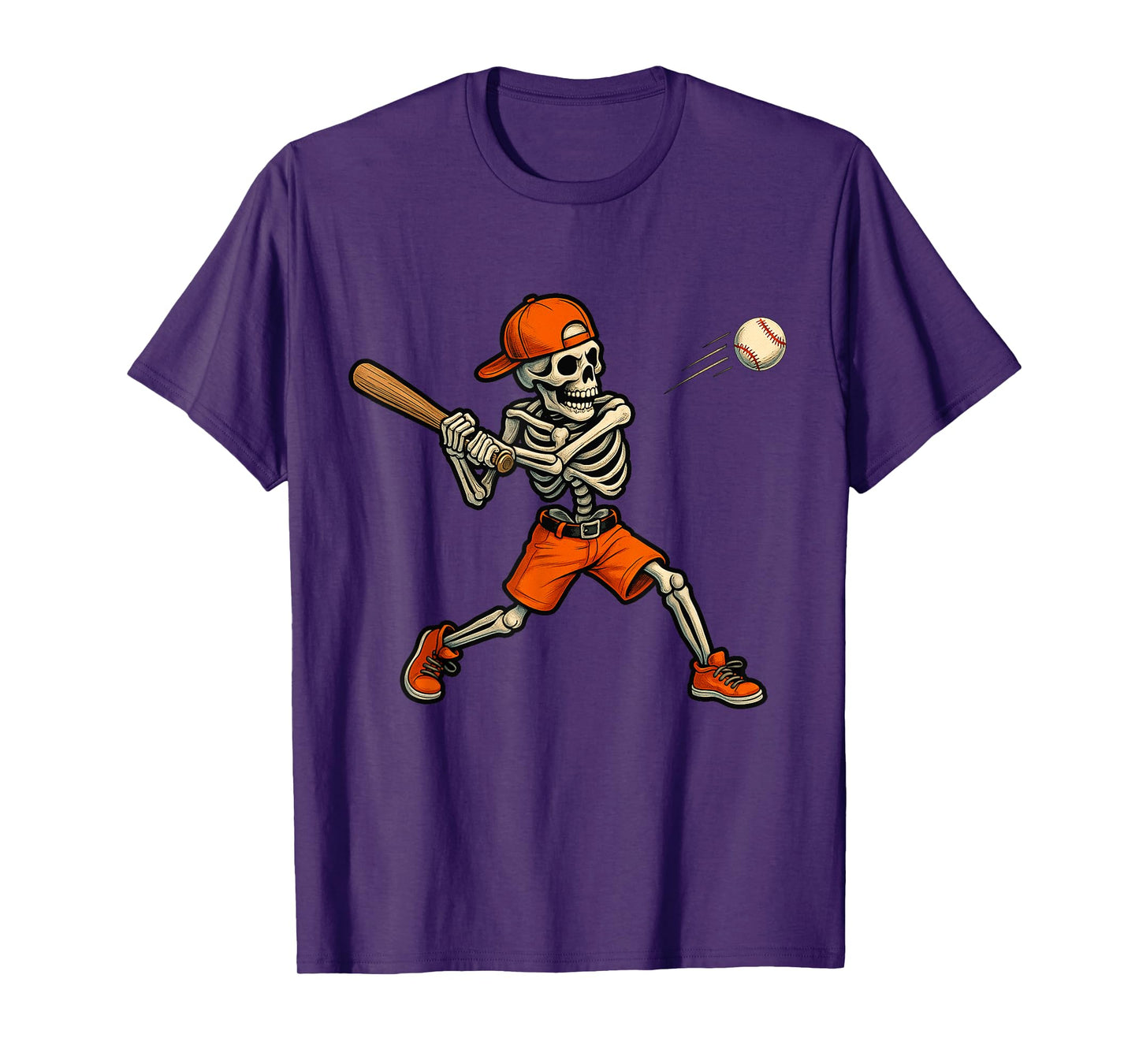 Skeleton Batting Baseball Halloween Boys Men Kids Funny T-Shirt