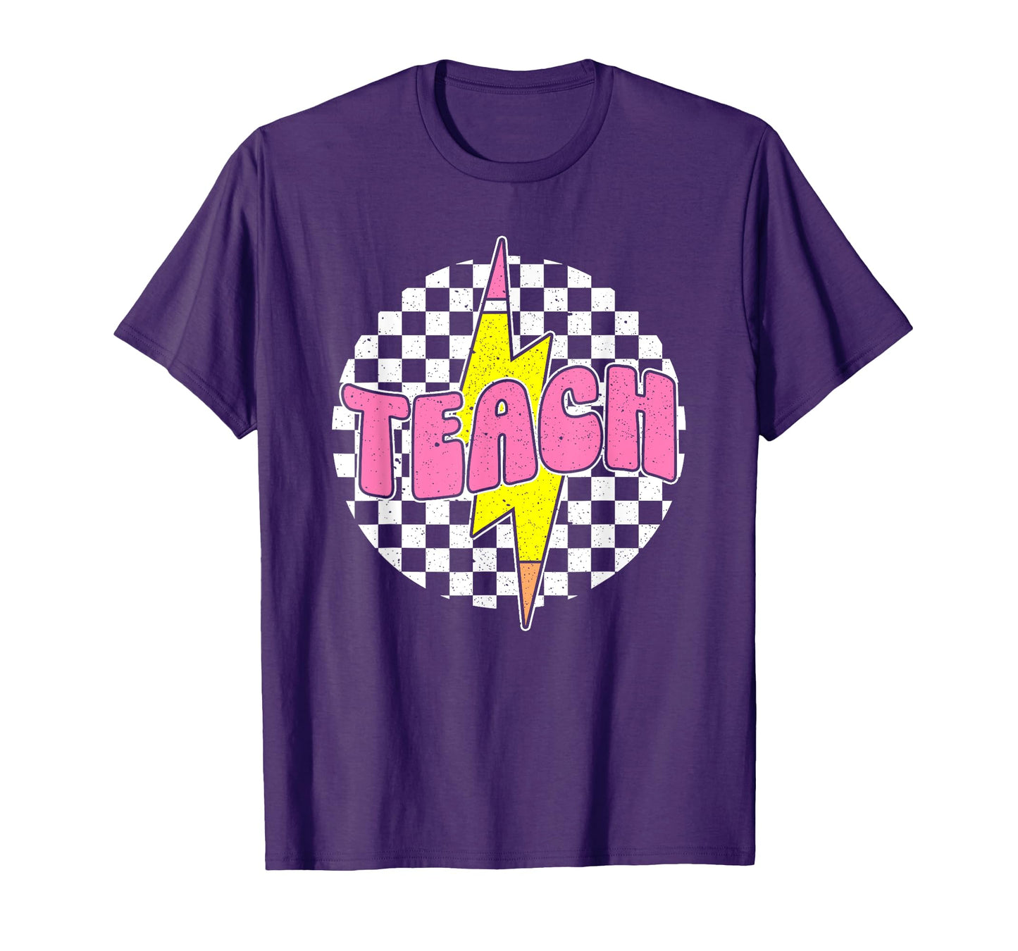 Checkered Teach Pencil Lightning Bolt Back To School Womens T-Shirt