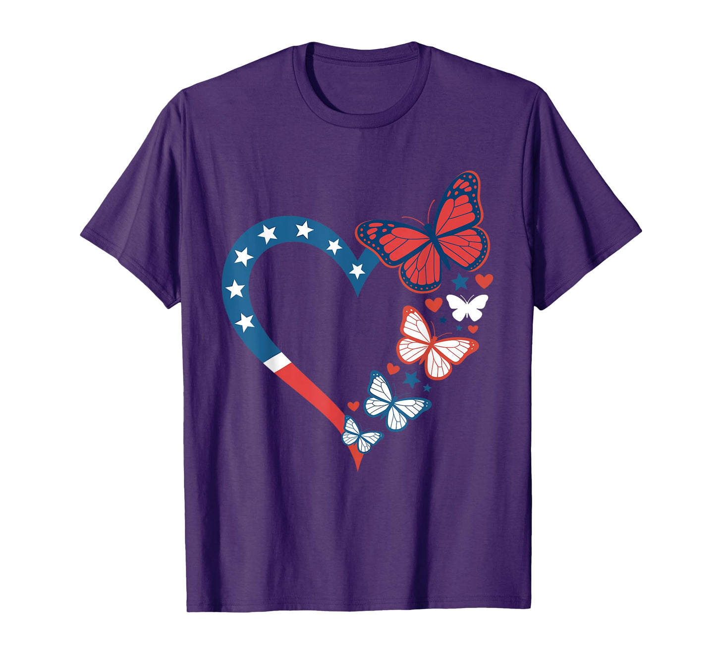 Heart Butterfly Patriotic American Flag 4th Of July T-Shirt