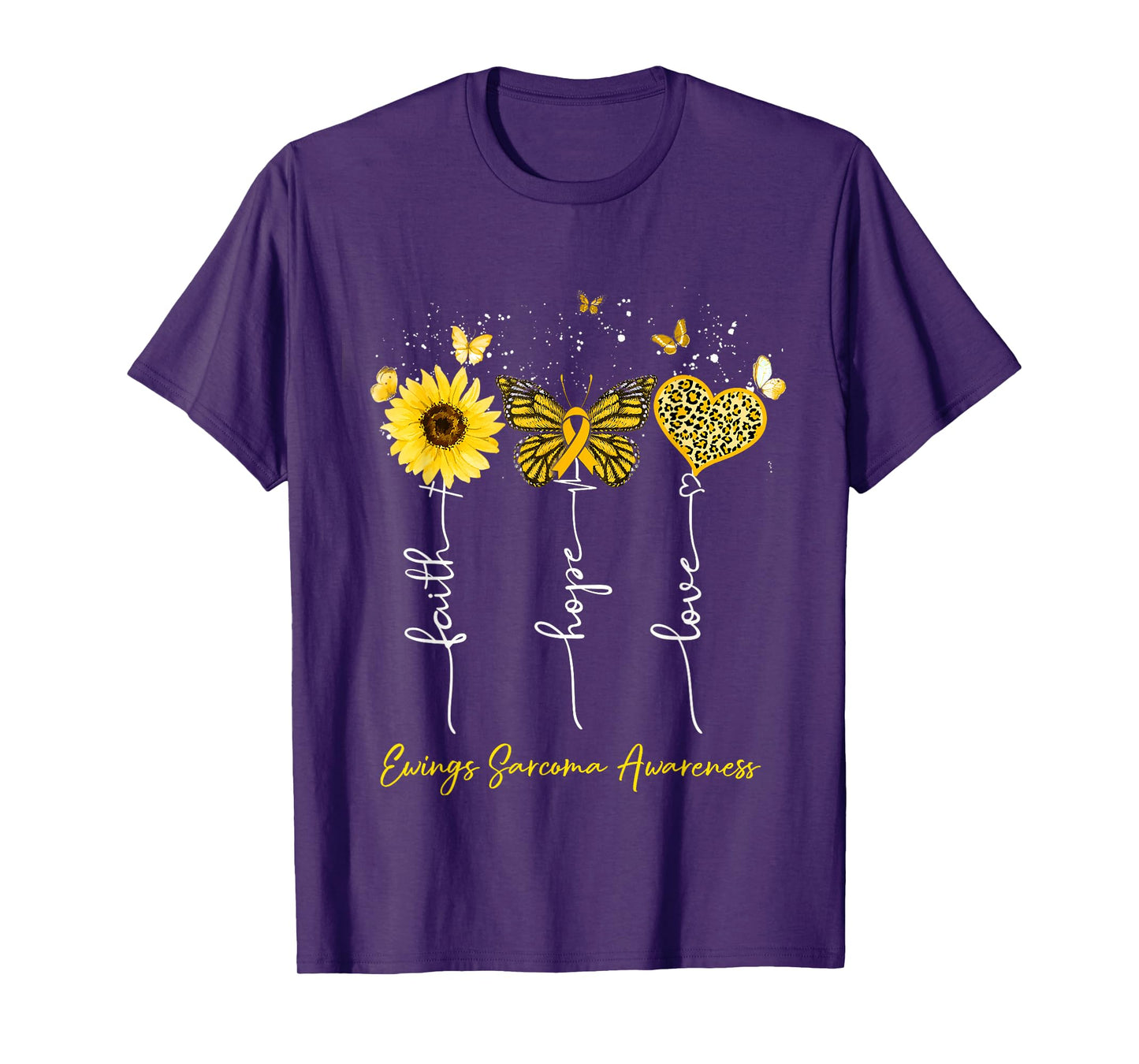 Ewings Sarcoma Awareness Faith Hope Love Leopard Sunflower T-Shirt