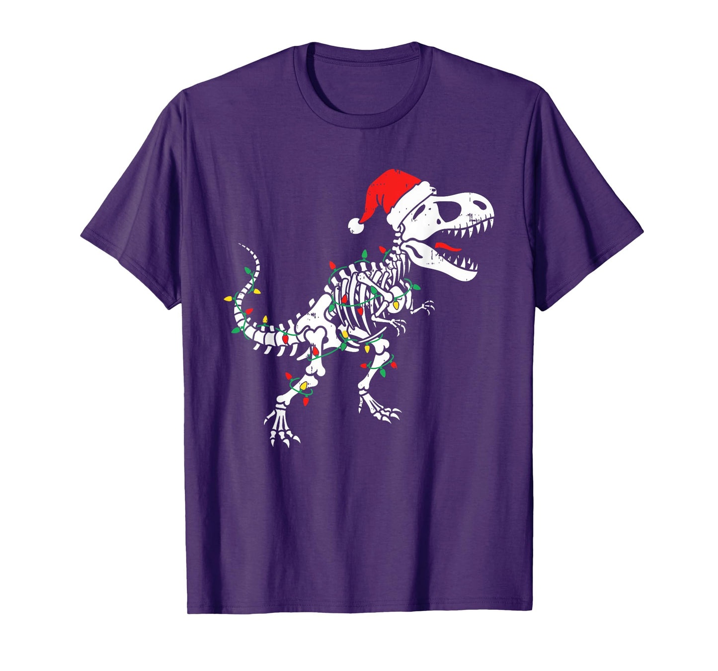 Dinosaur Skeleton Lights Santa Hat Funny Christmas Boys Kids T-Shirt
