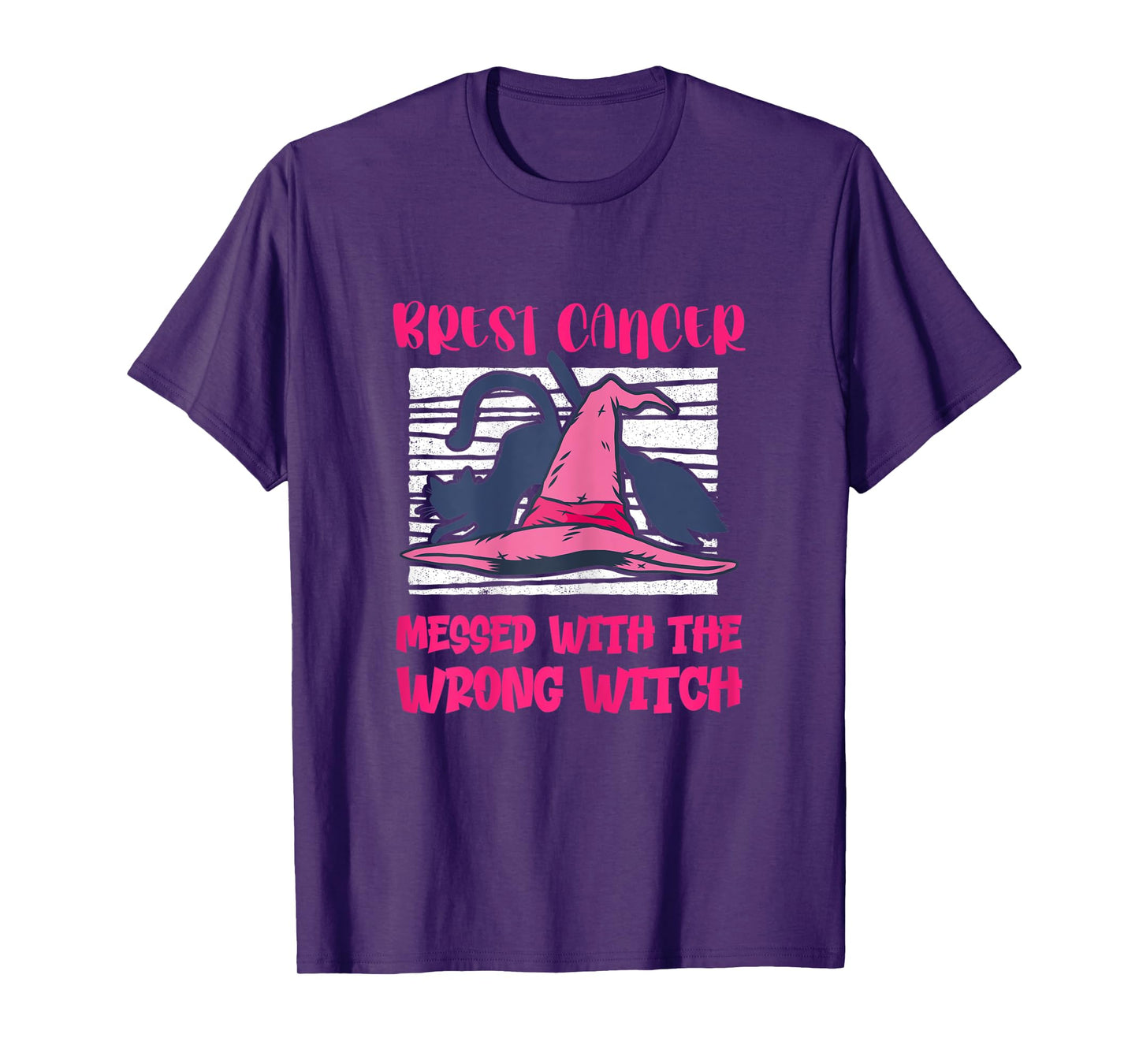 Womens Breast Cancer Halloween Messed With The Wrong Witch T-Shirt