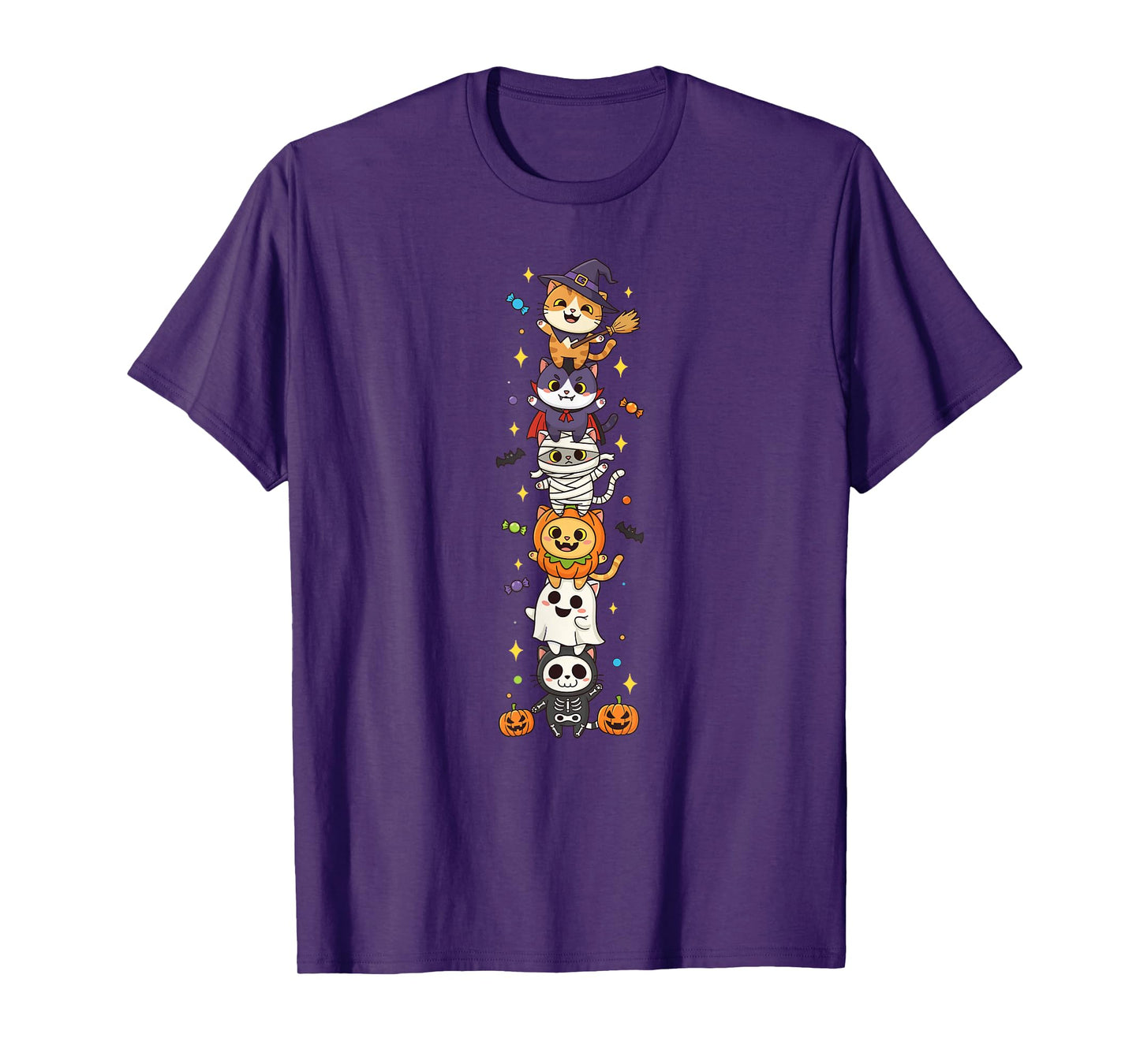 Funny Cat Witch Vampire Ghost Halloween Kids Mens Womens T-Shirt