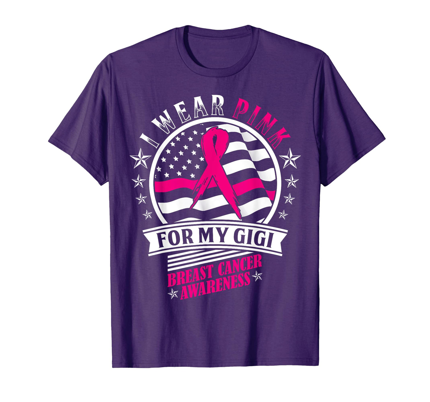 I Wear Pink For My Gigi USA Flag Breast Cancer Awareness T-Shirt