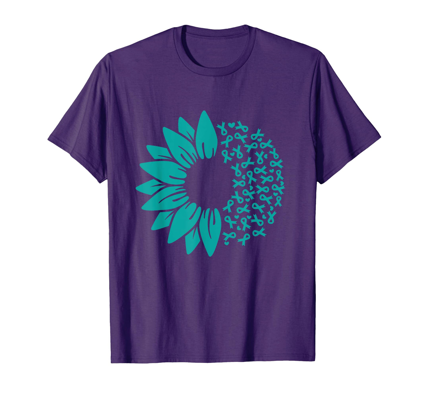 Sunflower Ovarian Cancer Awareness Teal Ribbon T-Shirt