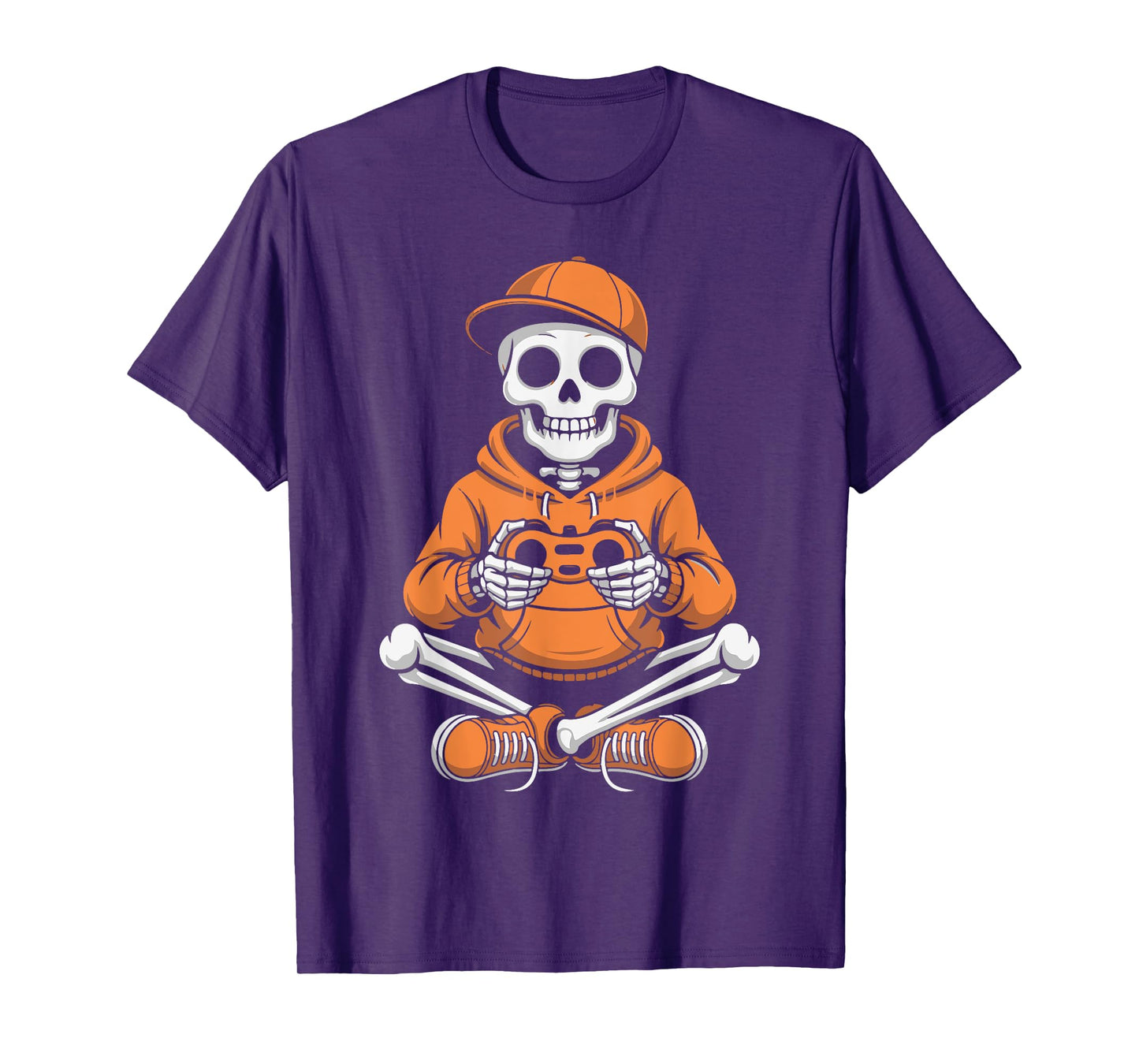 Cool Skeleton Gamer Video Gaming Night Funny Halloween Play T-Shirt