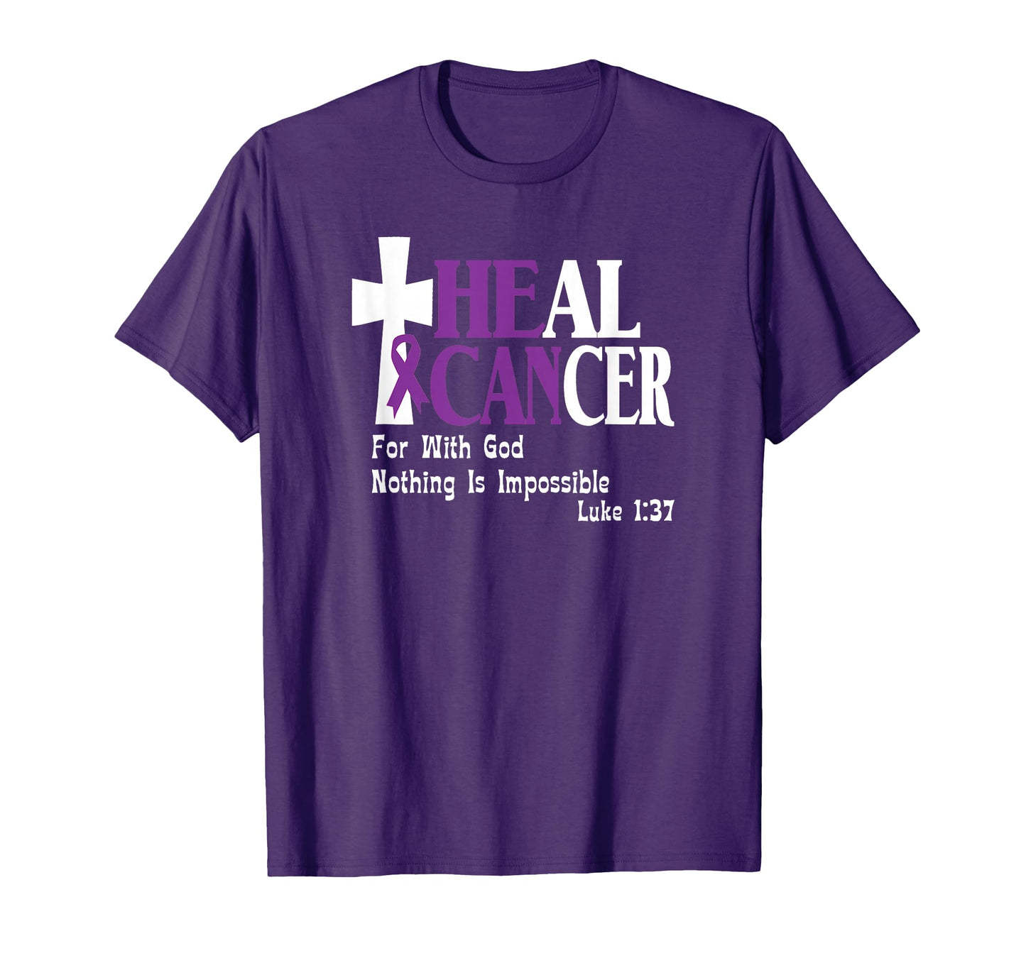 Jones Awareness Designs Pancreatic Cancer Survivor Purple Ribbon He Can Heal Cancer T-Shirt - Unisex-Adults, Black, 3X-Large, Short Sleeve, Classic Fit