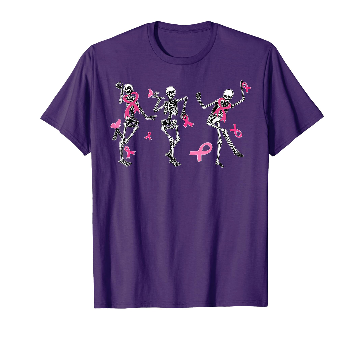Dancing Skeletons Breast Cancer Month Pink Ribbon Halloween T-Shirt