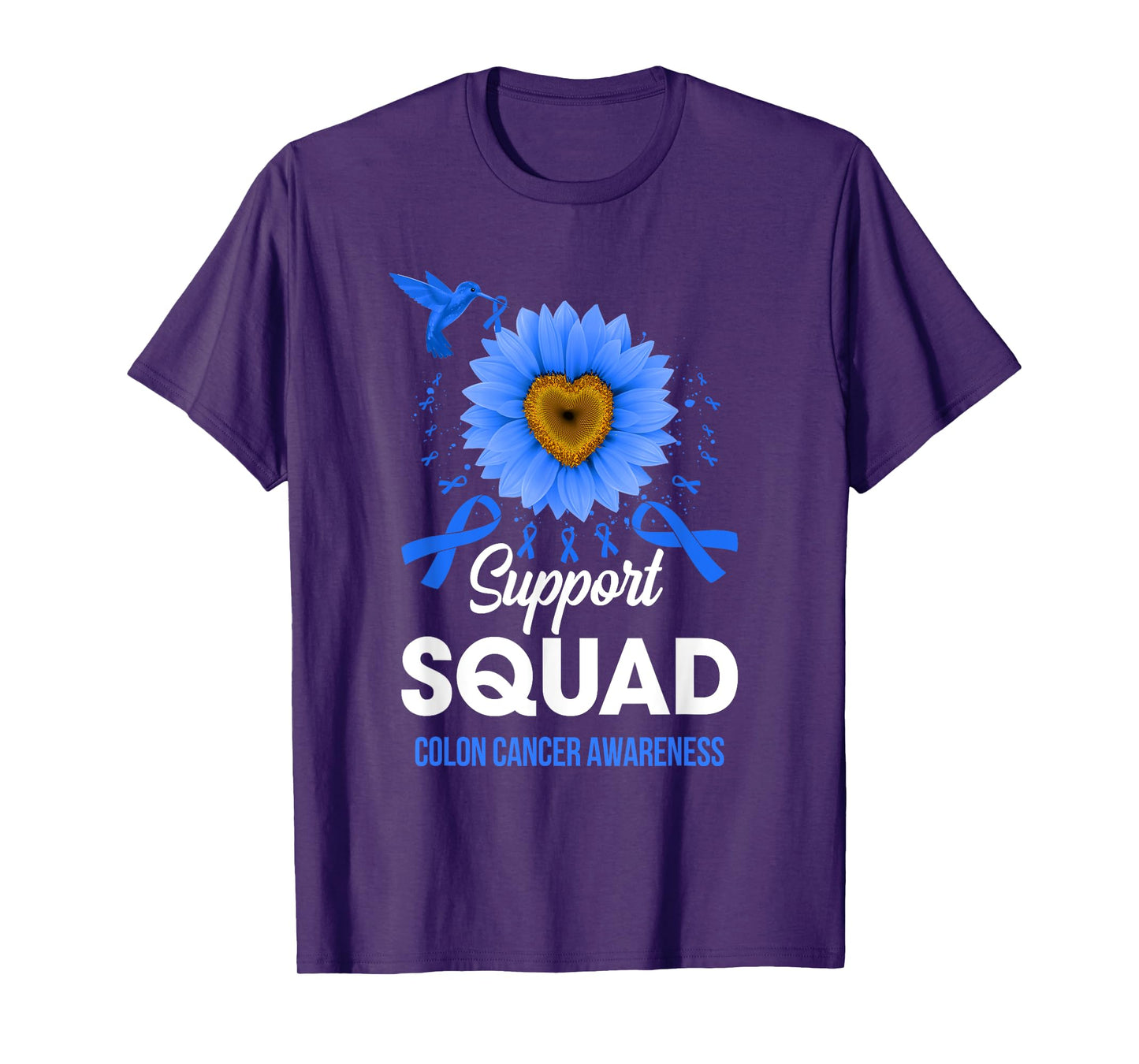 Support Squad Colon Cancer Awareness Sunflower Hummingbird T-Shirt