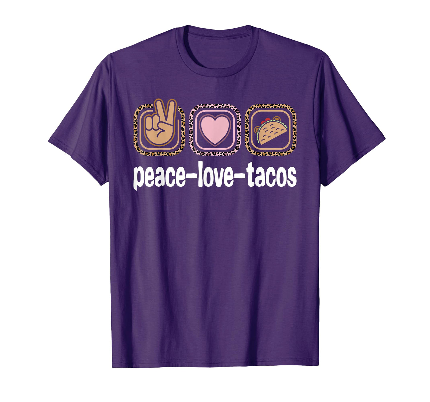 Taco Lover Leopard Print Women Girls Kids Peace Love Tacos T-Shirt