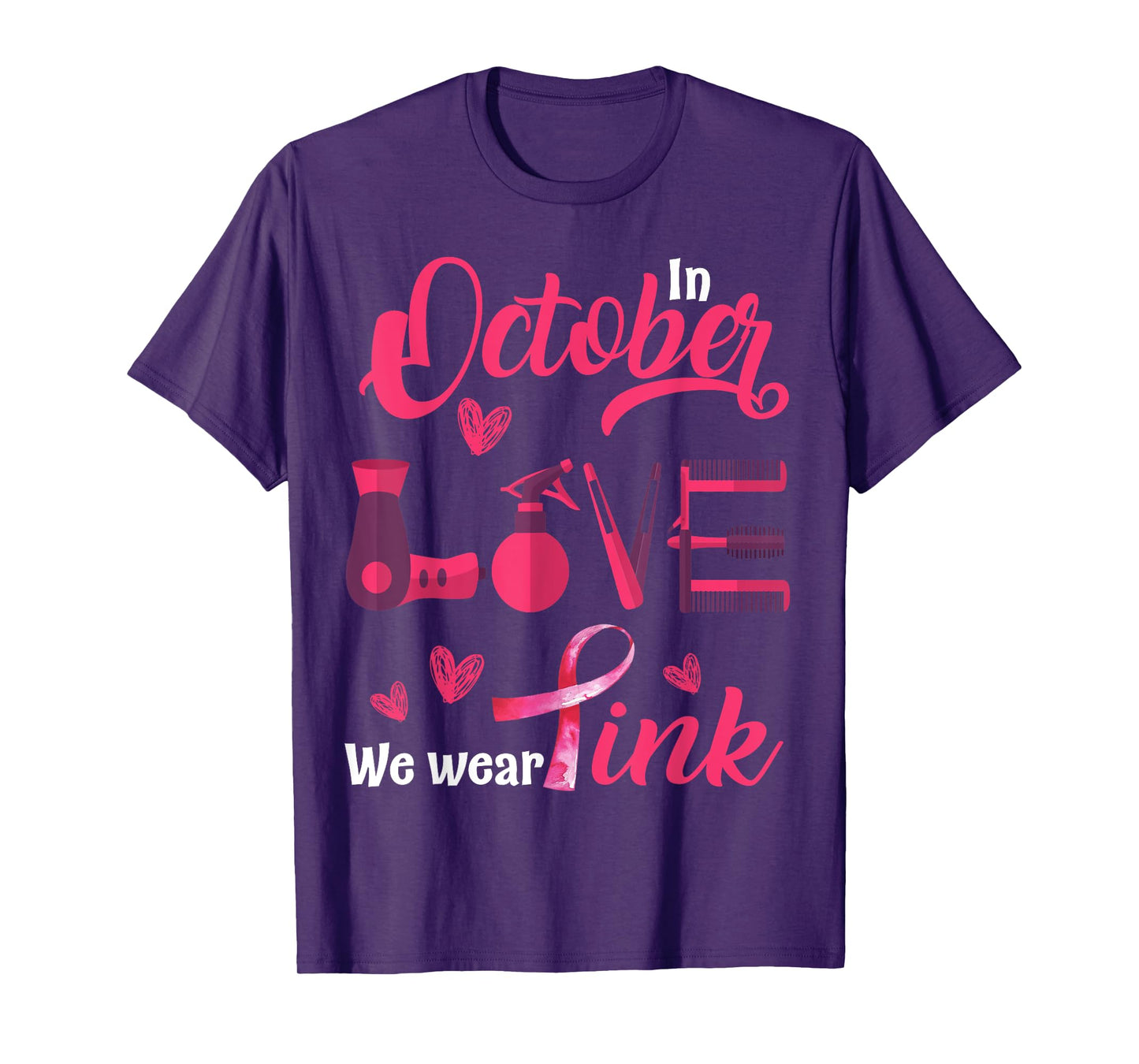 Pink Ribbon Hairstylist Breast Cancer Awareness Halloween T-Shirt