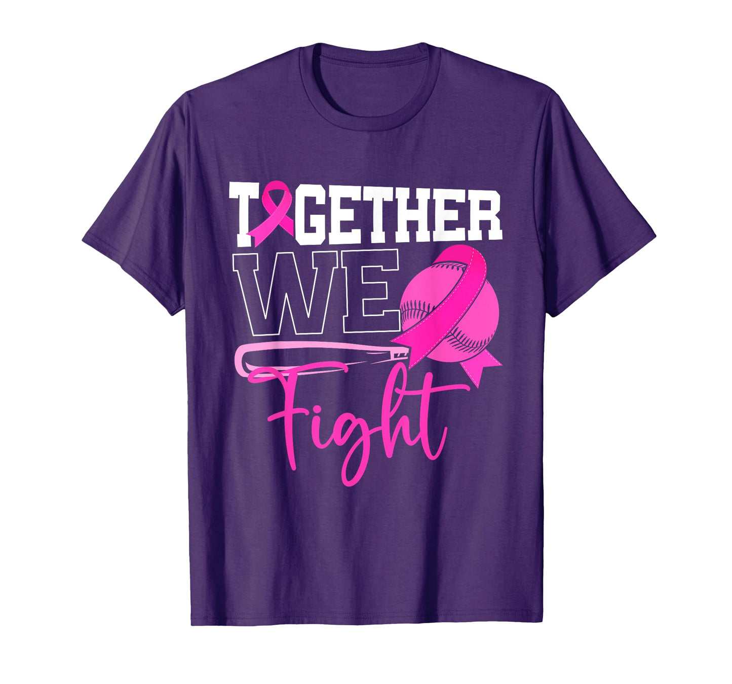 Together We Fight Softball Breast Cancer Awareness Ribbon T-Shirt