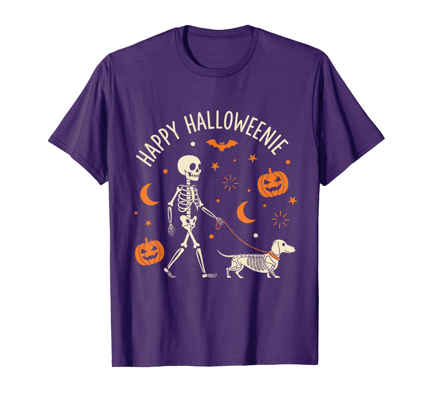 Happy Halloweenie Funny Halloween Skeleton Dachshund Dog T-Shirt