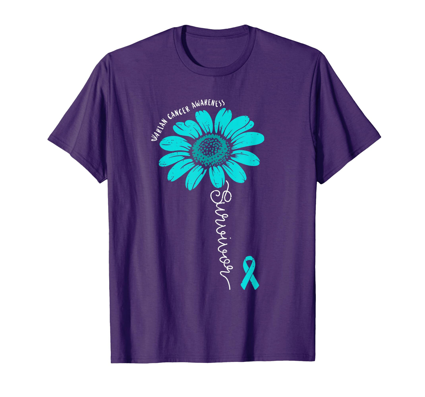 Survivor Flower Ovarian Cancer Awareness Ribbon Teal Support T-Shirt