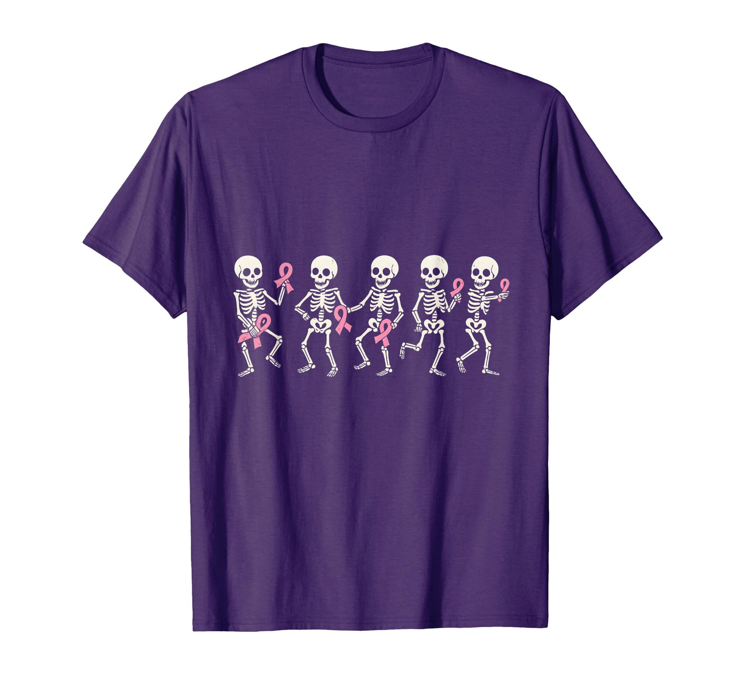 Halloween Breast Cancer Awareness Pink Ribbon Skeleton T-Shirt