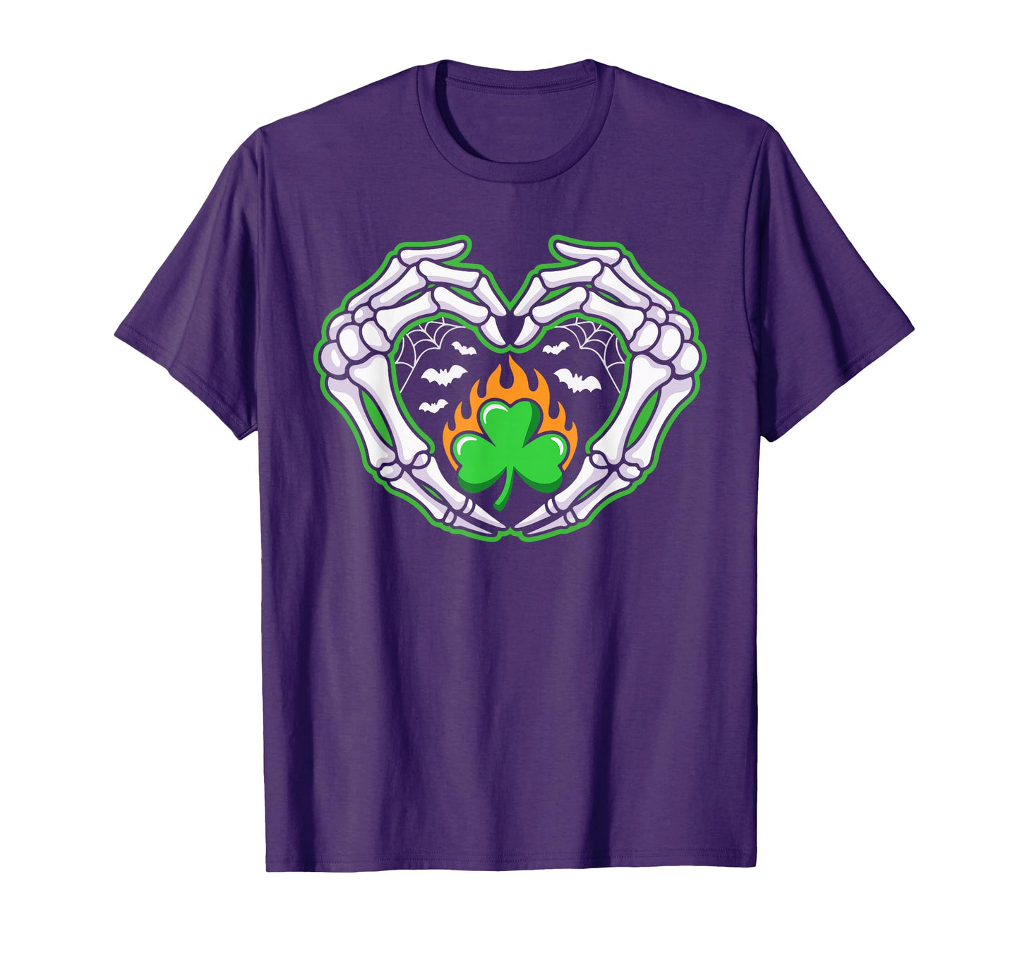 Spooky Shamrock Skeleton Hands Heart Irish Halloween Men Boy T-Shirt