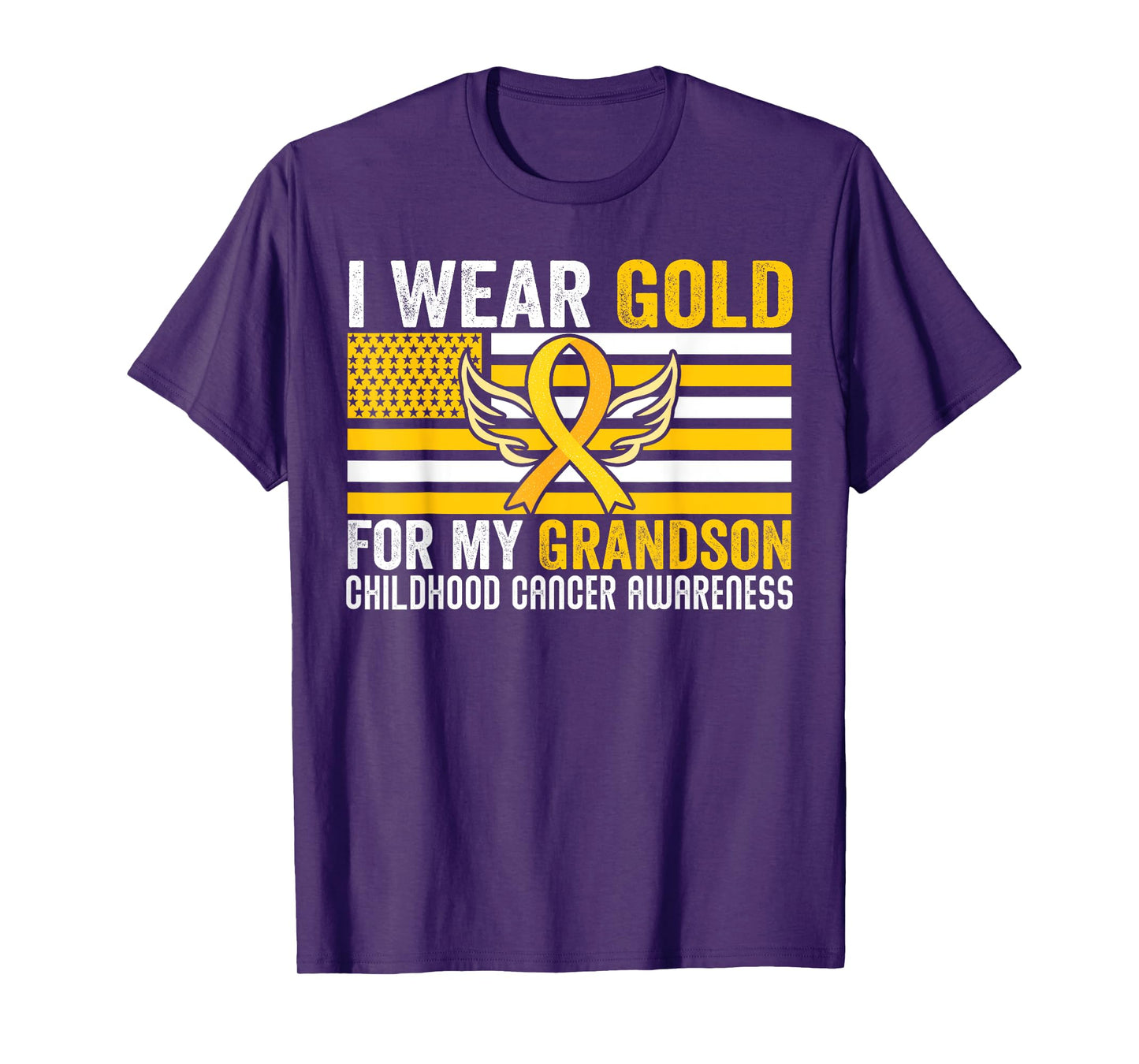I Wear Gold For My Grandson Childhood Cancer USA Flag T-Shirt for Women Men