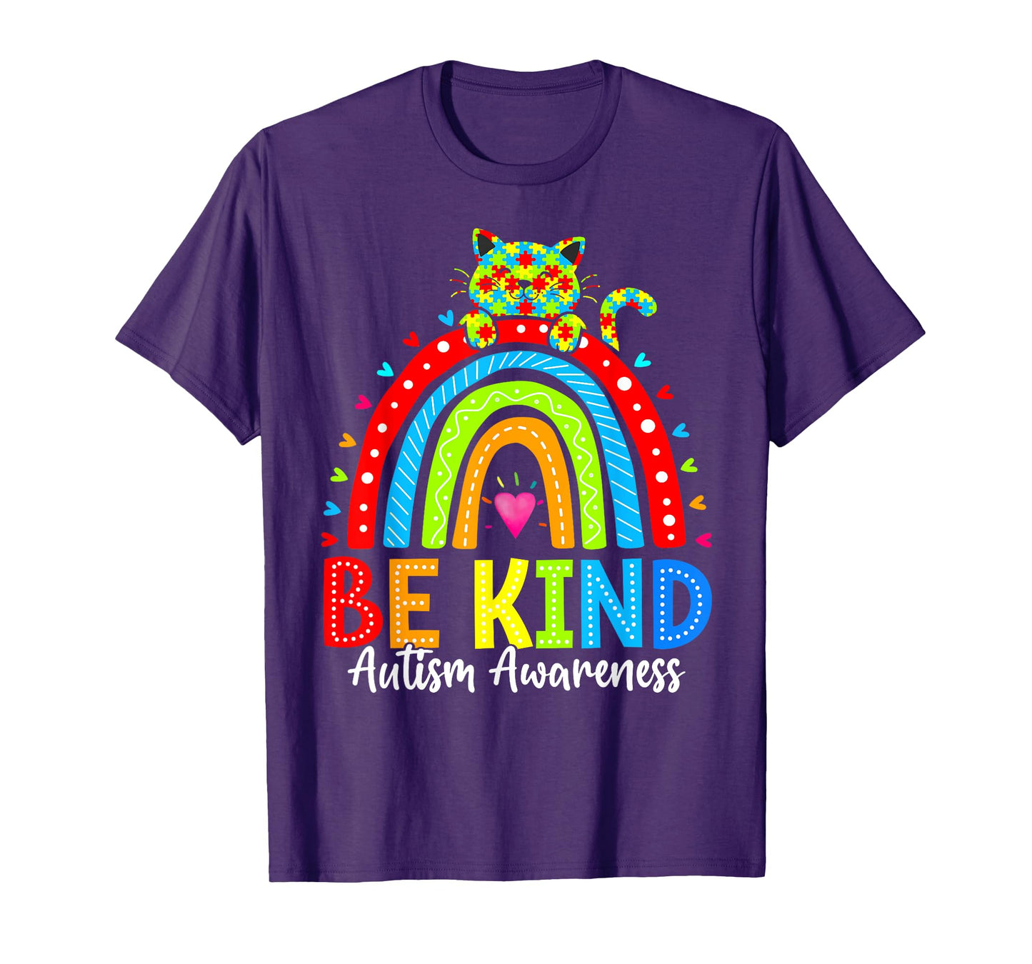 Be Kind Rainbow Cat Autism Awareness In April We Wear Blue Men Women Kids T-Shirt