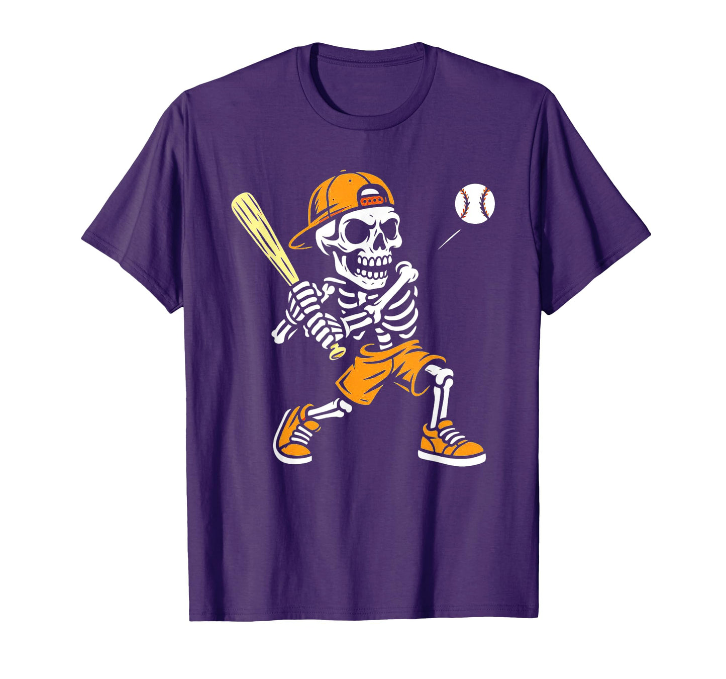 Funny Skeleton Batting Baseball Halloween Boys Men Kids Tees T-Shirt