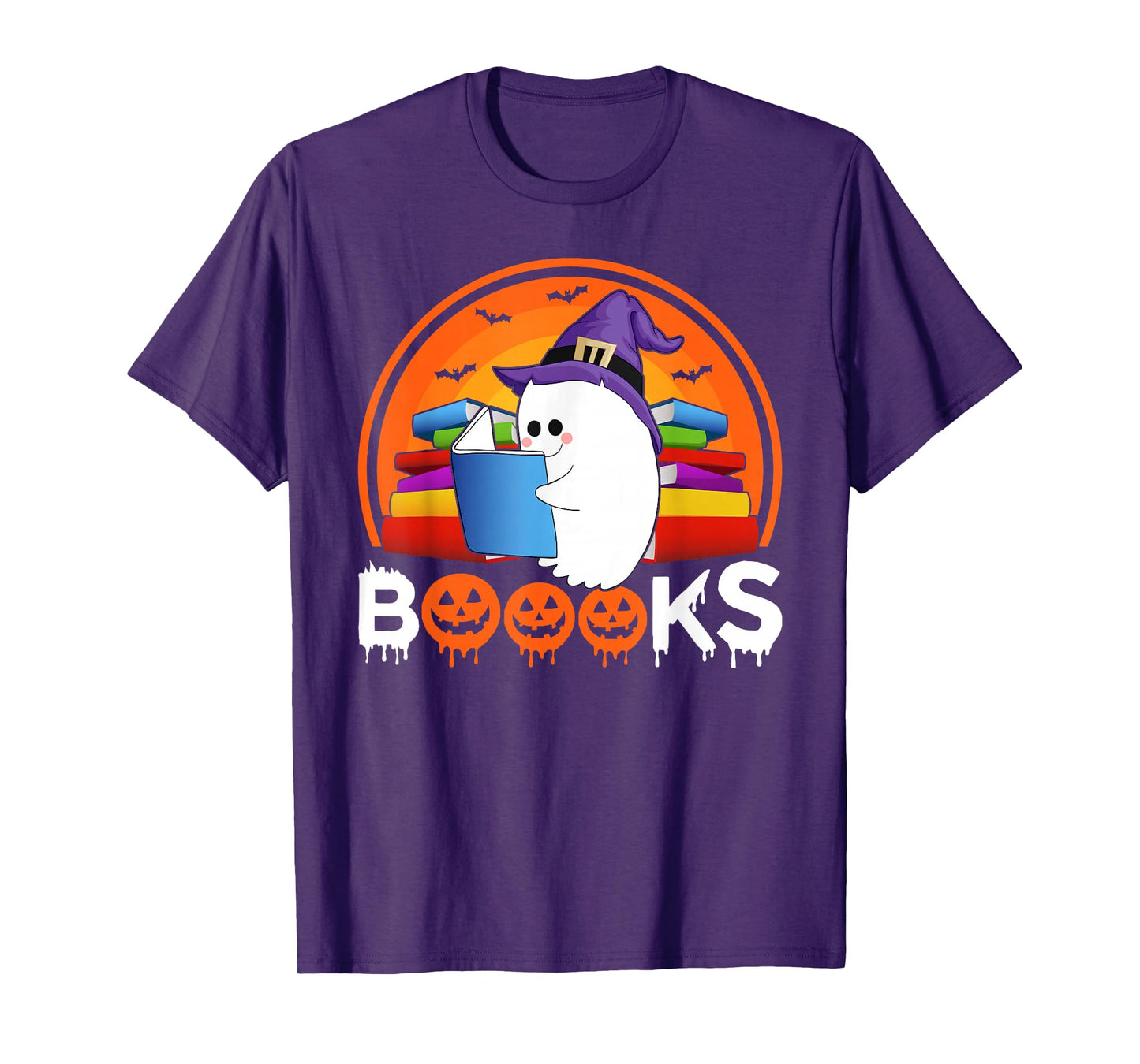 Ghost Book Reading Halloween Costume Book Lover Teacher Kids T-Shirt