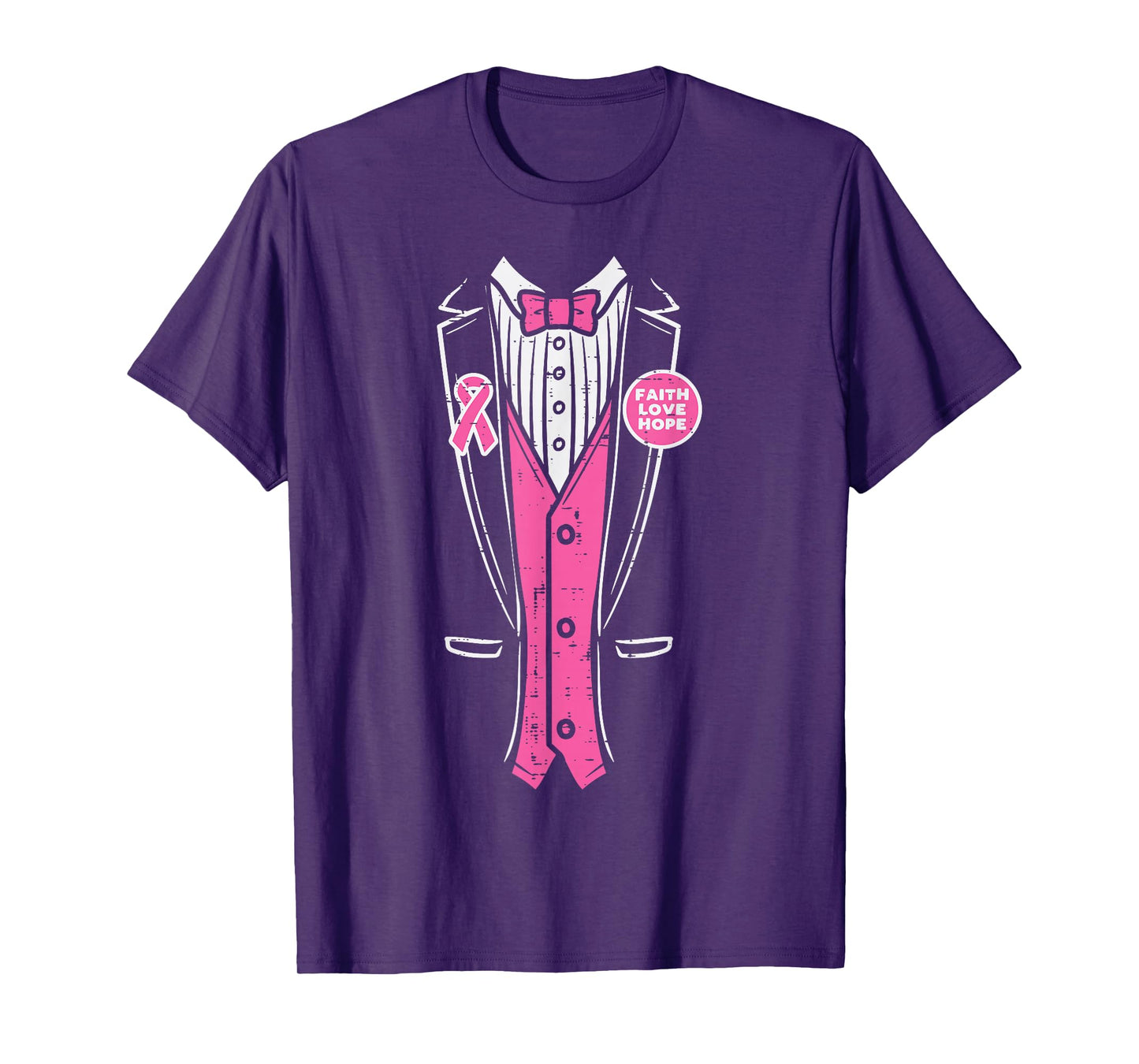 Pink Ribbon Tuxedo Breast Cancer Awareness Men Boys T-Shirt
