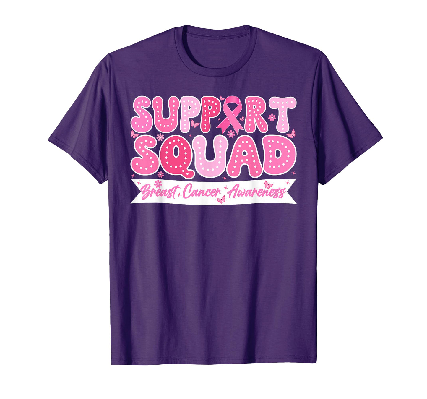 Groovy Support Squad Breast Cancer Awareness Pink Ribbon T-Shirt