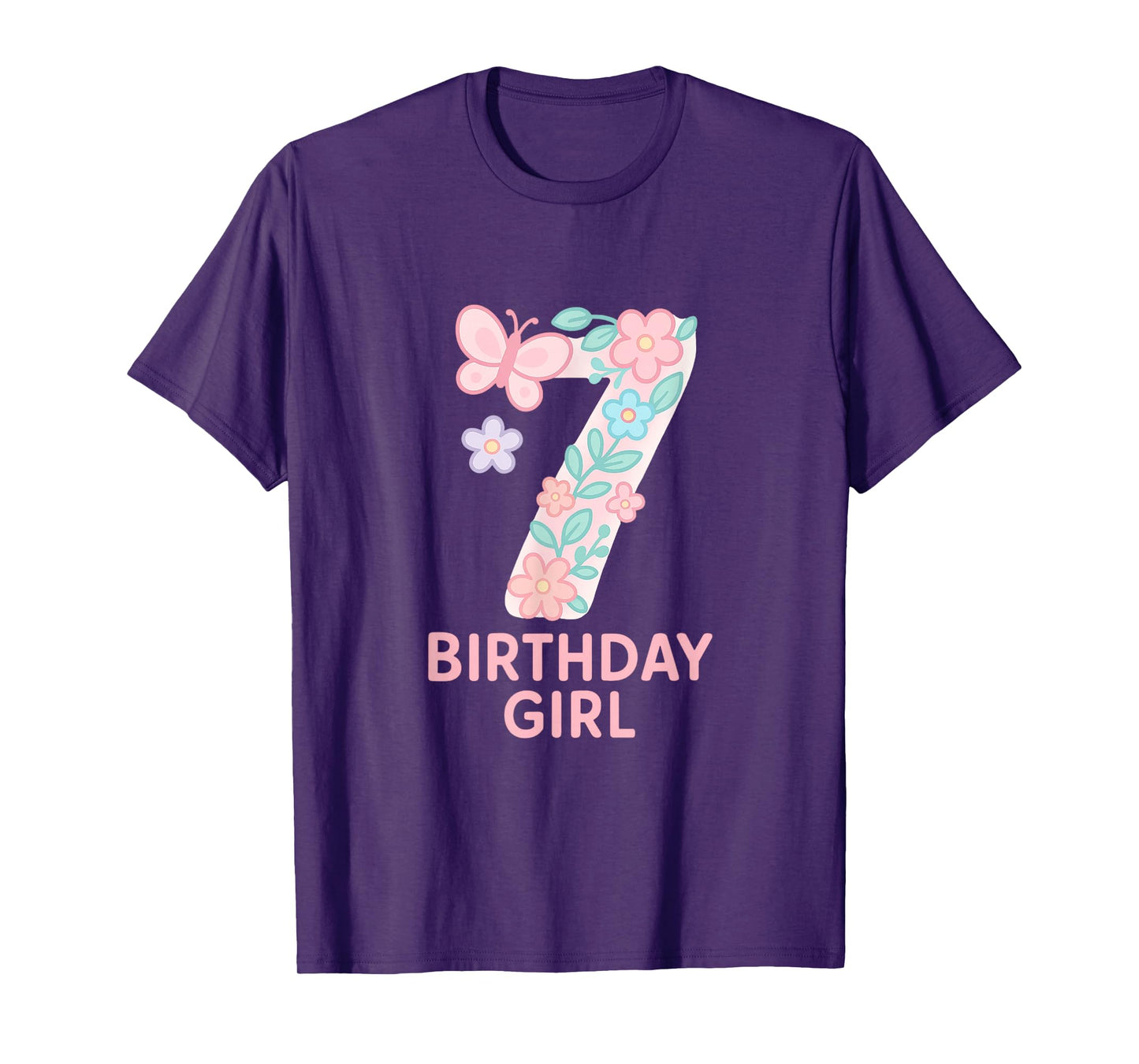 Sweet Floral Number Seven Birthday Girl T-Shirt