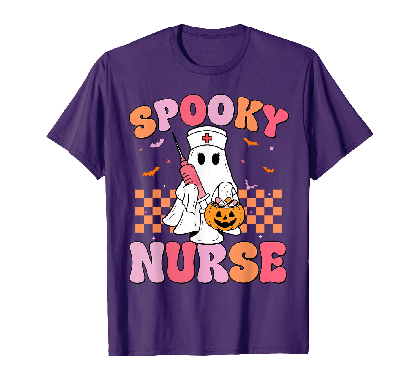 Groovy Spooky Nurse Funny Ghost Halloween Nursing Women T-Shirt