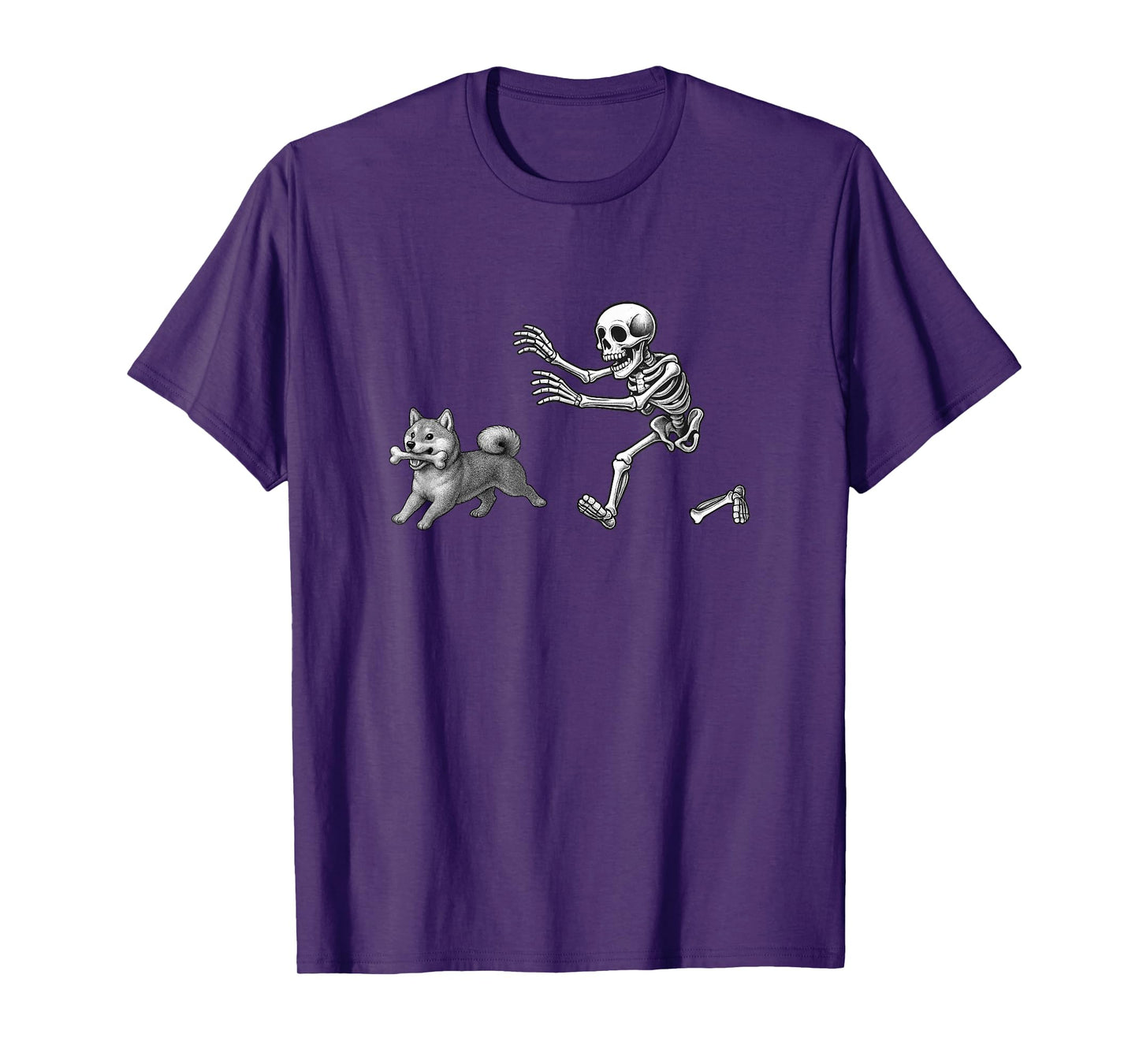 Funny Skeleton Chasing Shiba Inu Dog Halloween Dogs Lover T-Shirt