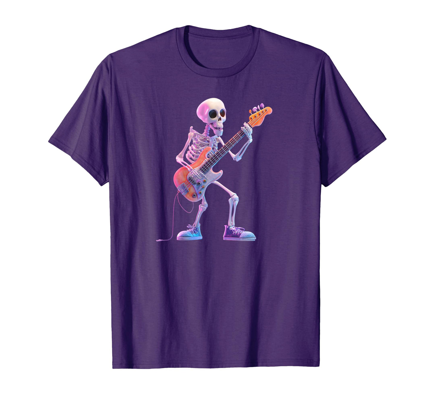 Rocking Skeleton Bass Player 3D Cartoon Fun T-Shirt