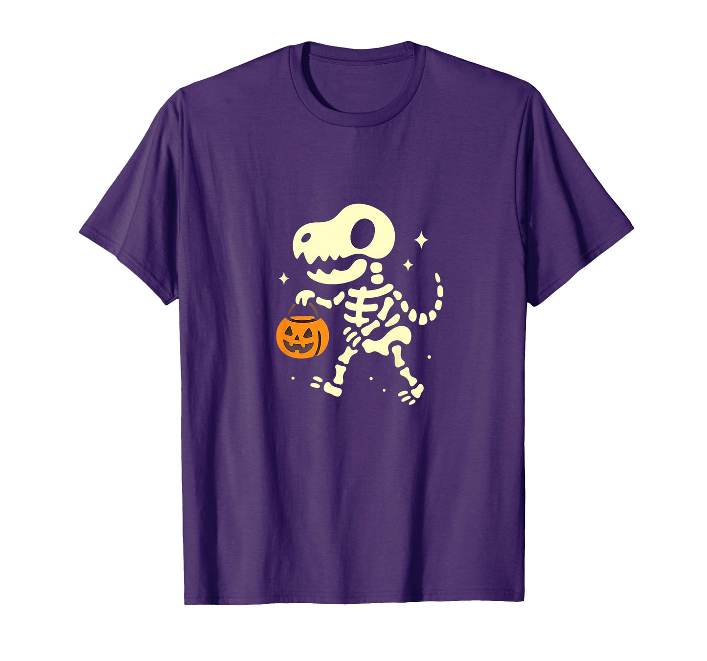 Kids Cute T-Rex Skeleton with Pumpkin Halloween Dinosaur Dino T-Shirt