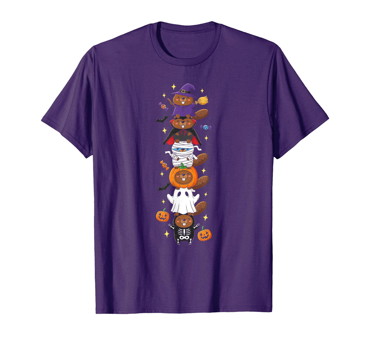 Funny Beaver Witch Vampire Ghost Halloween Kids Mens Womens T-Shirt