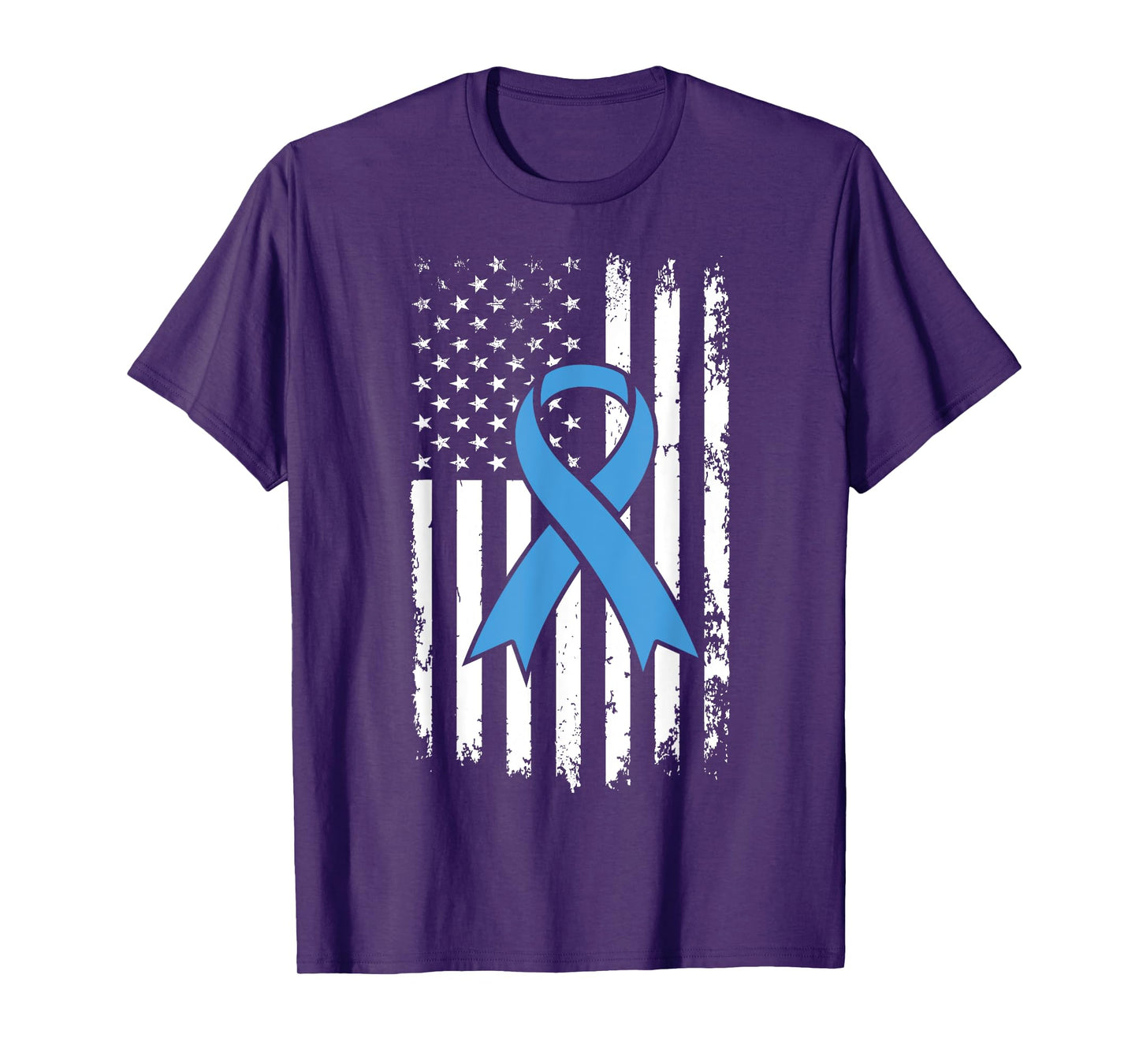 Prostate Cancer Awareness USA Flag Light Blue Ribbon T-Shirt