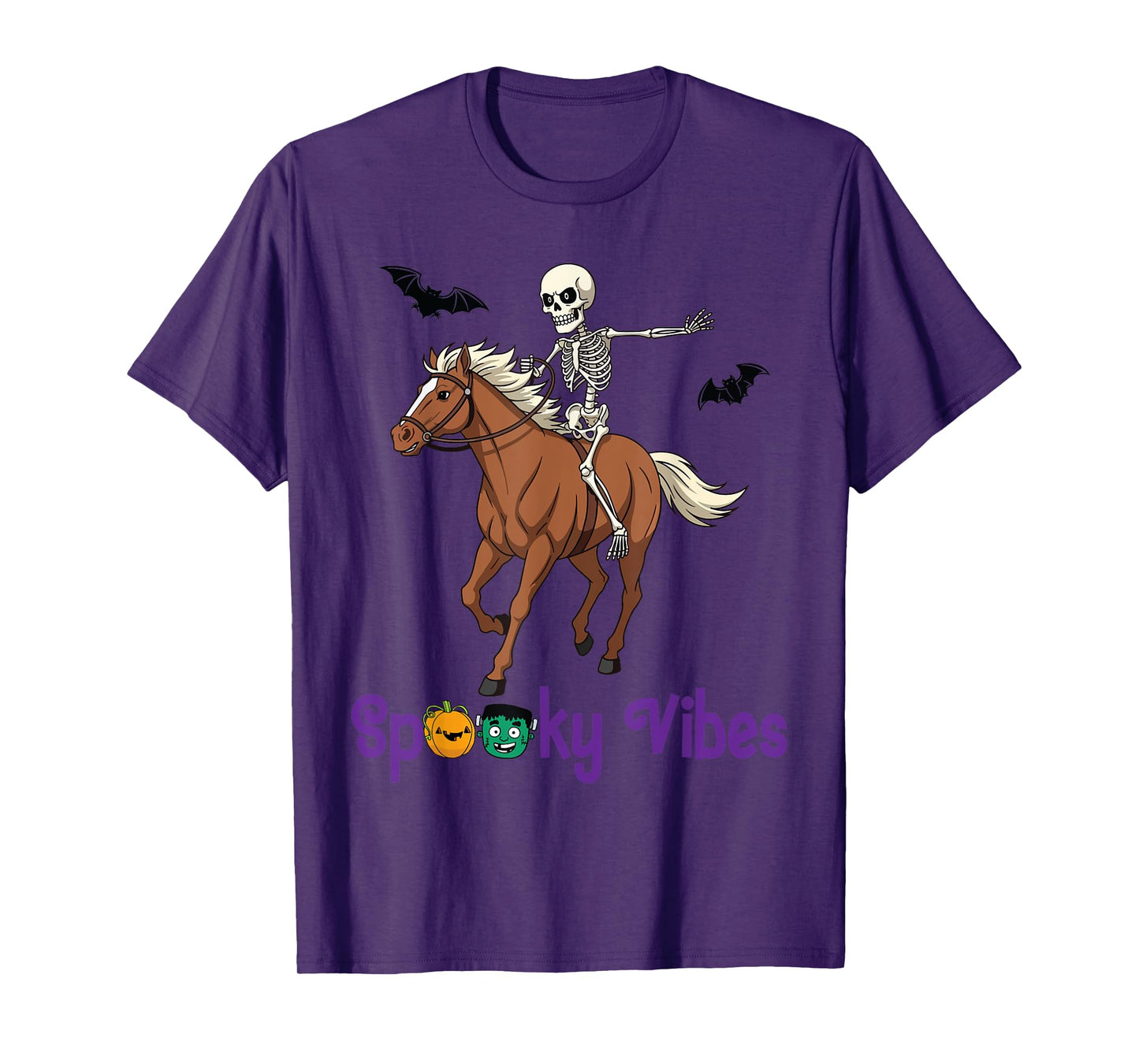 Skeleton Riding Horse with Bats Funny Halloween Spooky Vibes T-Shirt