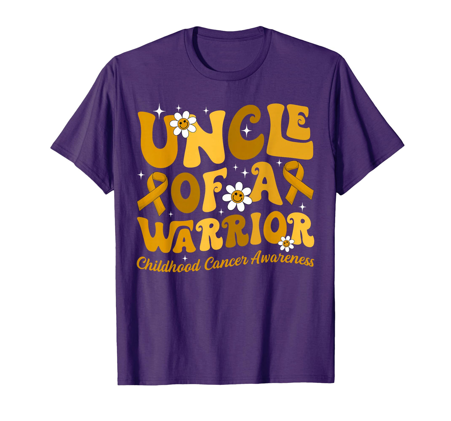 Groovy Uncle Of A Warrior Childhood Cancer Awareness Support T-Shirt